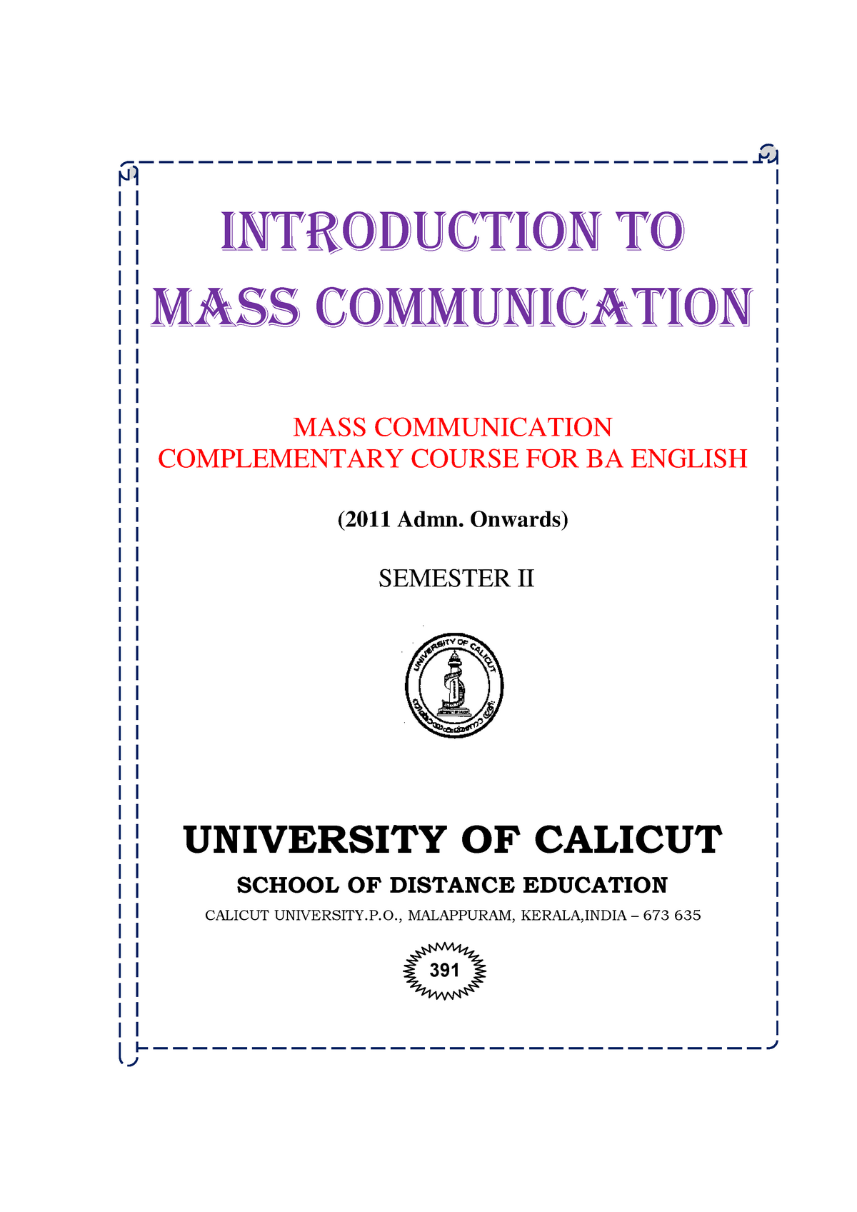 introduction to mass communication assignment