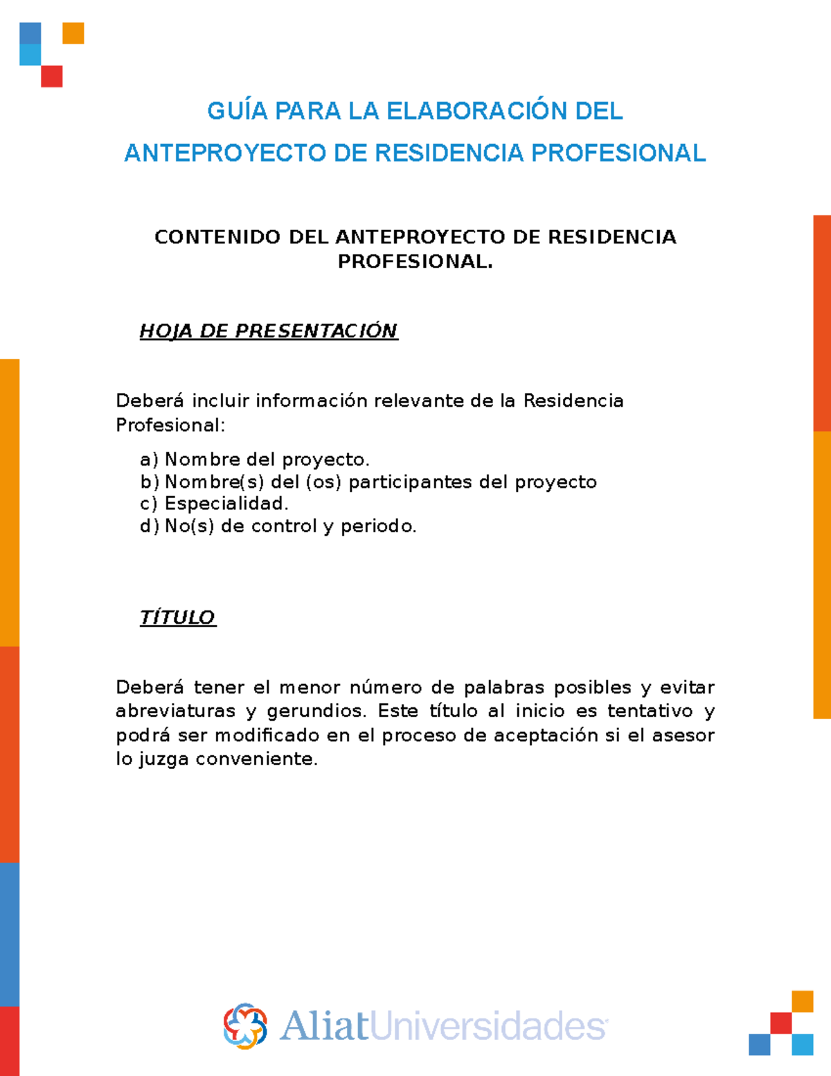 3 guia elaboracion anteproyecto practica profecional - GUÍA PARA LA ...