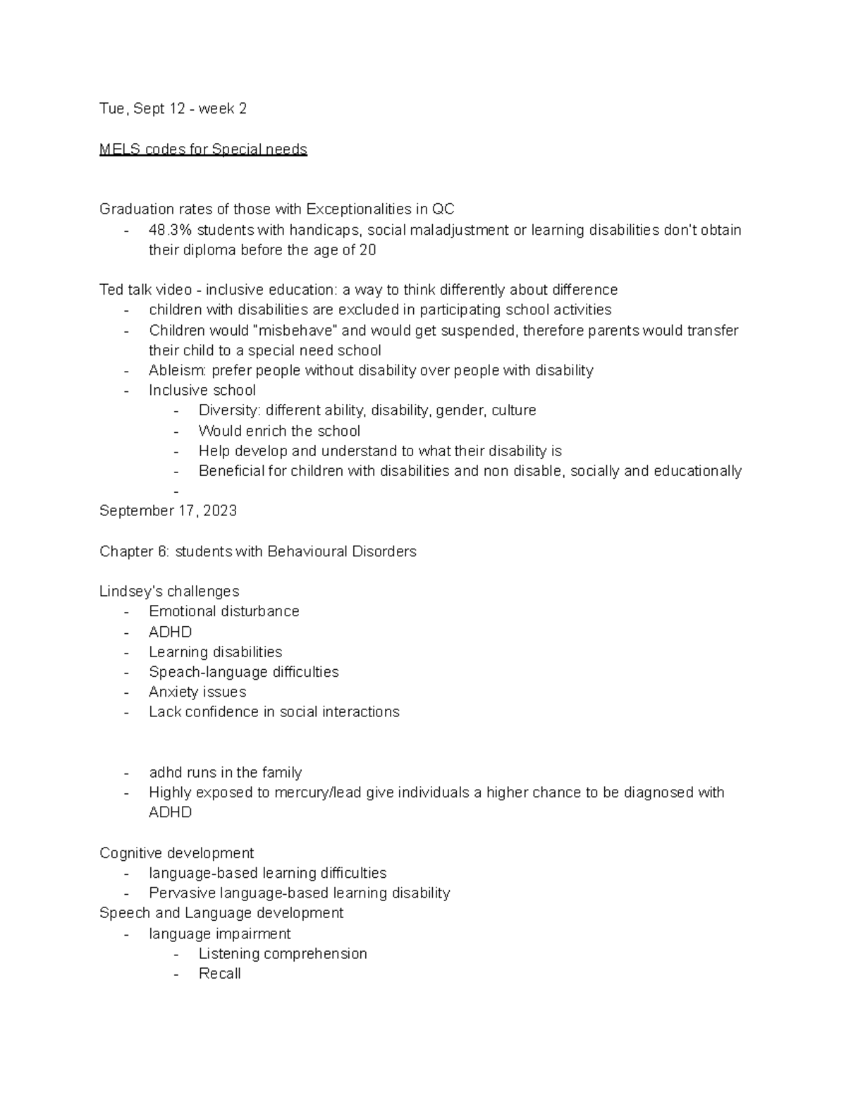 EDUC360 notes - ... - Tue, Sept 12 - week 2 MELS codes for Special ...