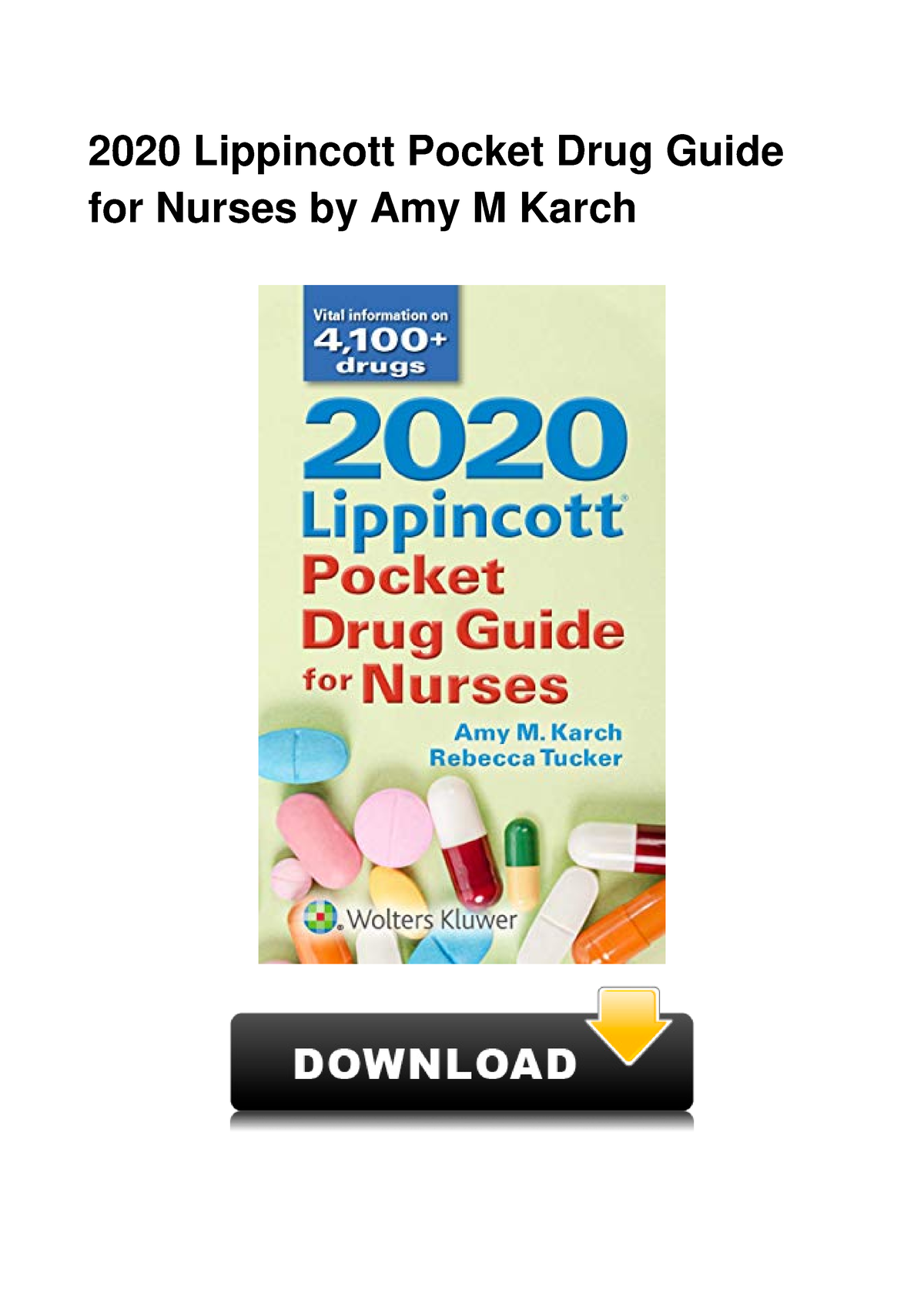 Pdfcoffee - 2020 Lippincott Pocket Drug Guide for Nurses by Amy M Karch  2020 Lippincott Pocket Drug - Studocu