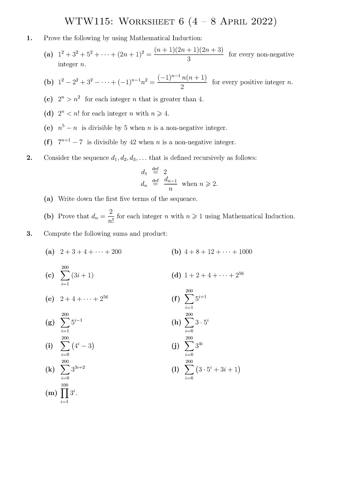 WTW115 Worksheet 6 (2022) - WTW115: Worksheet 6 (4 – 8 April 2022 ...