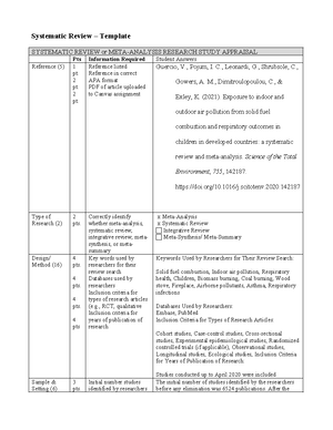 Article Appraisal - Systematic Review Chart example 2022 template ...