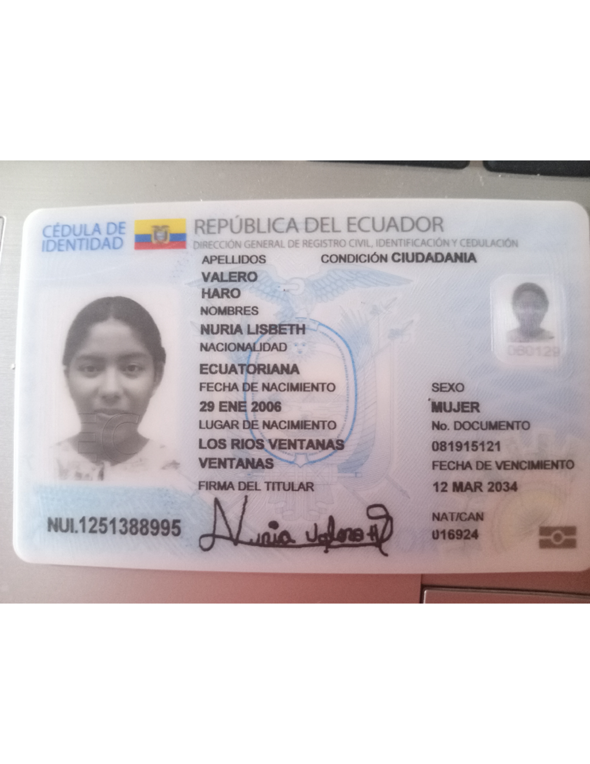 Documento - CÉDULA DE REPUBLICA DEL ECUADOR IDENTIDAD DIRECCIÓN GENERAL ...