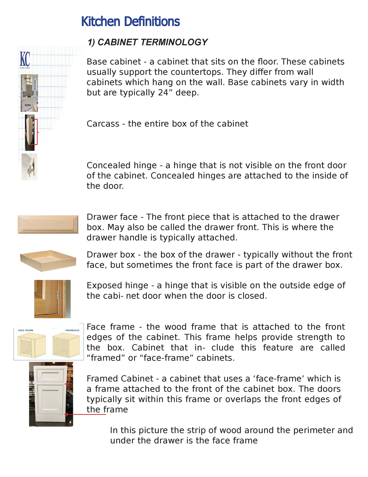 Cabinet Terminologies - Kitchen Definitions 1) CABINET TERMINOLOGY Base ...