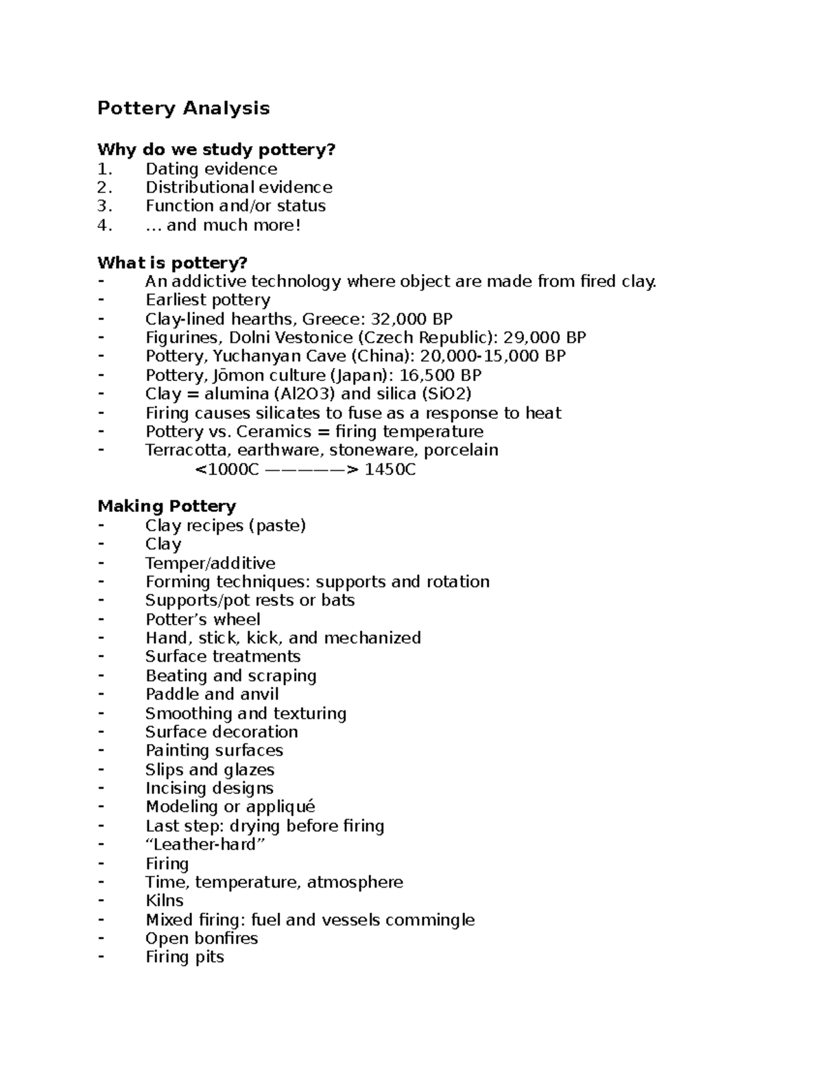 Week 5 Notes Pottery Analysis Pottery Analysis Why do we study