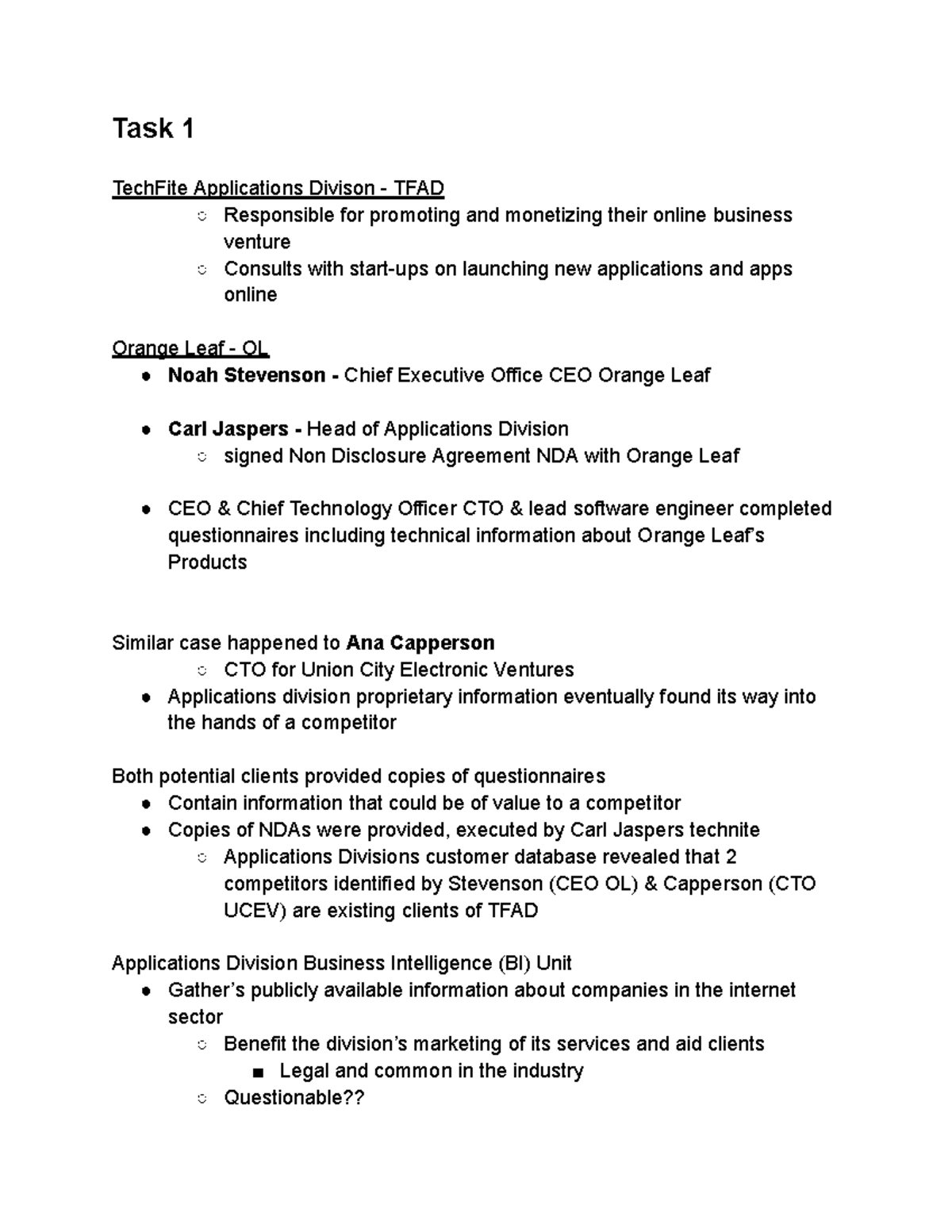 techfite case study task 1