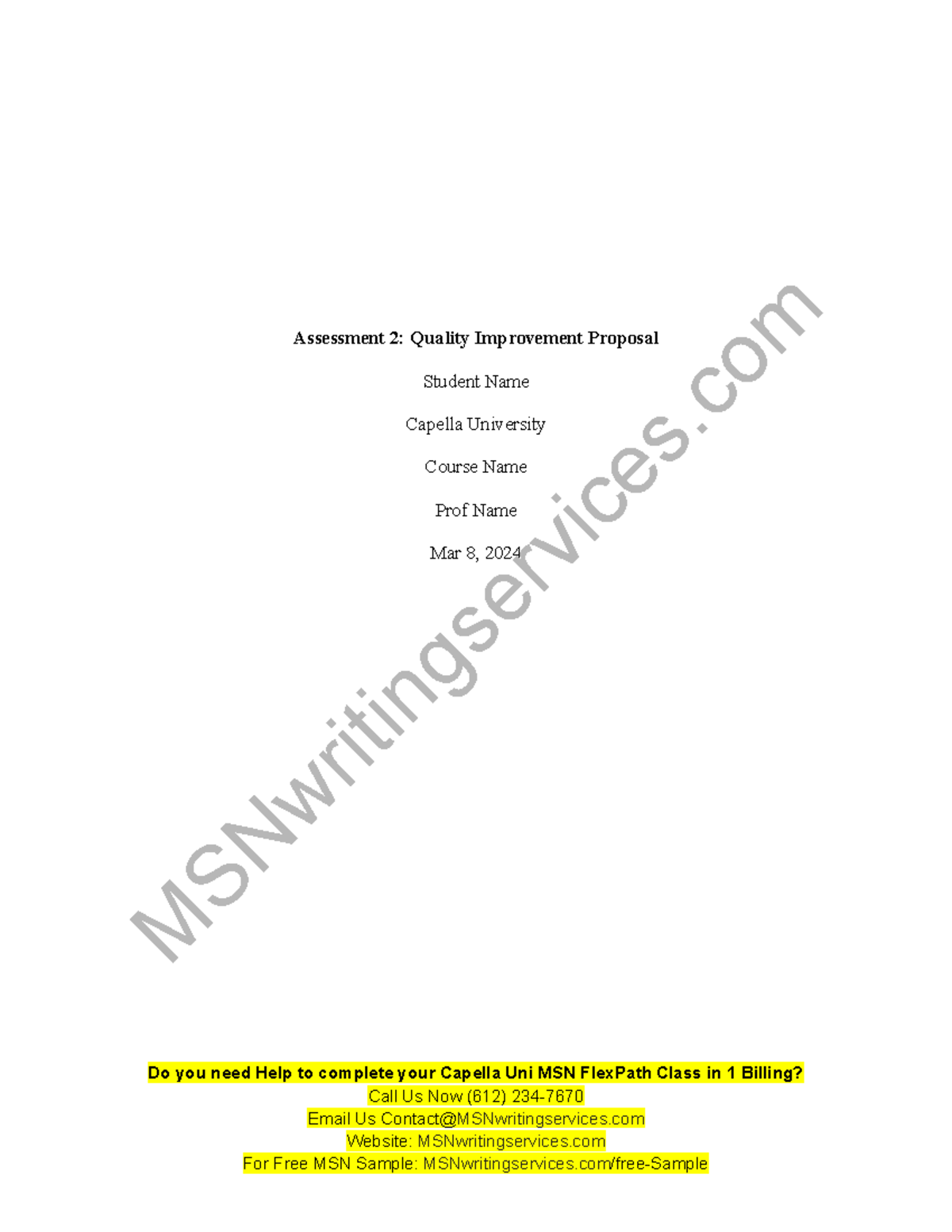 NURS FPX 6612 Assessment 2 Quality Improvement Proposal - Assessment 2 ...