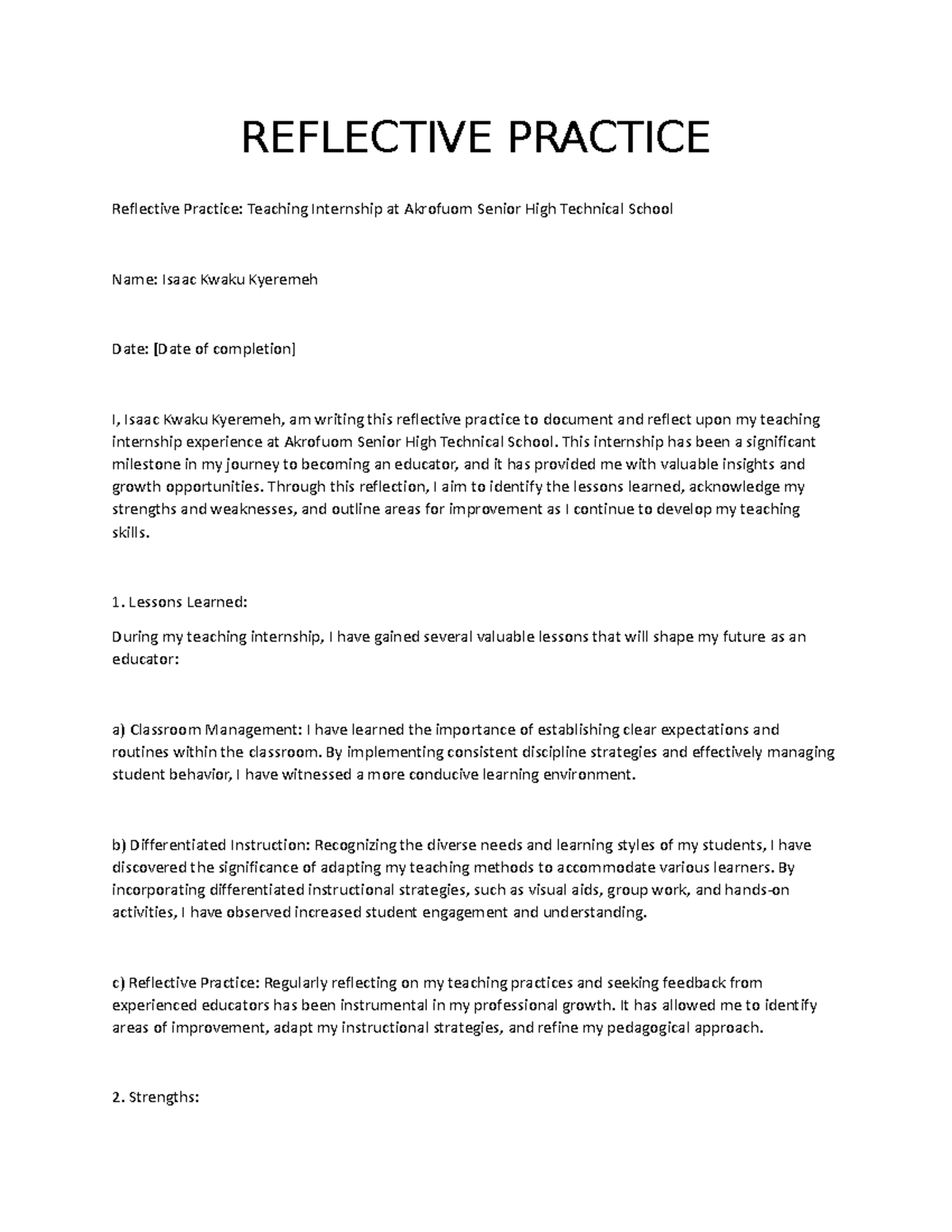 Reflective Practice - REFLECTIVE PRACTICE Reflective Practice: Teaching ...