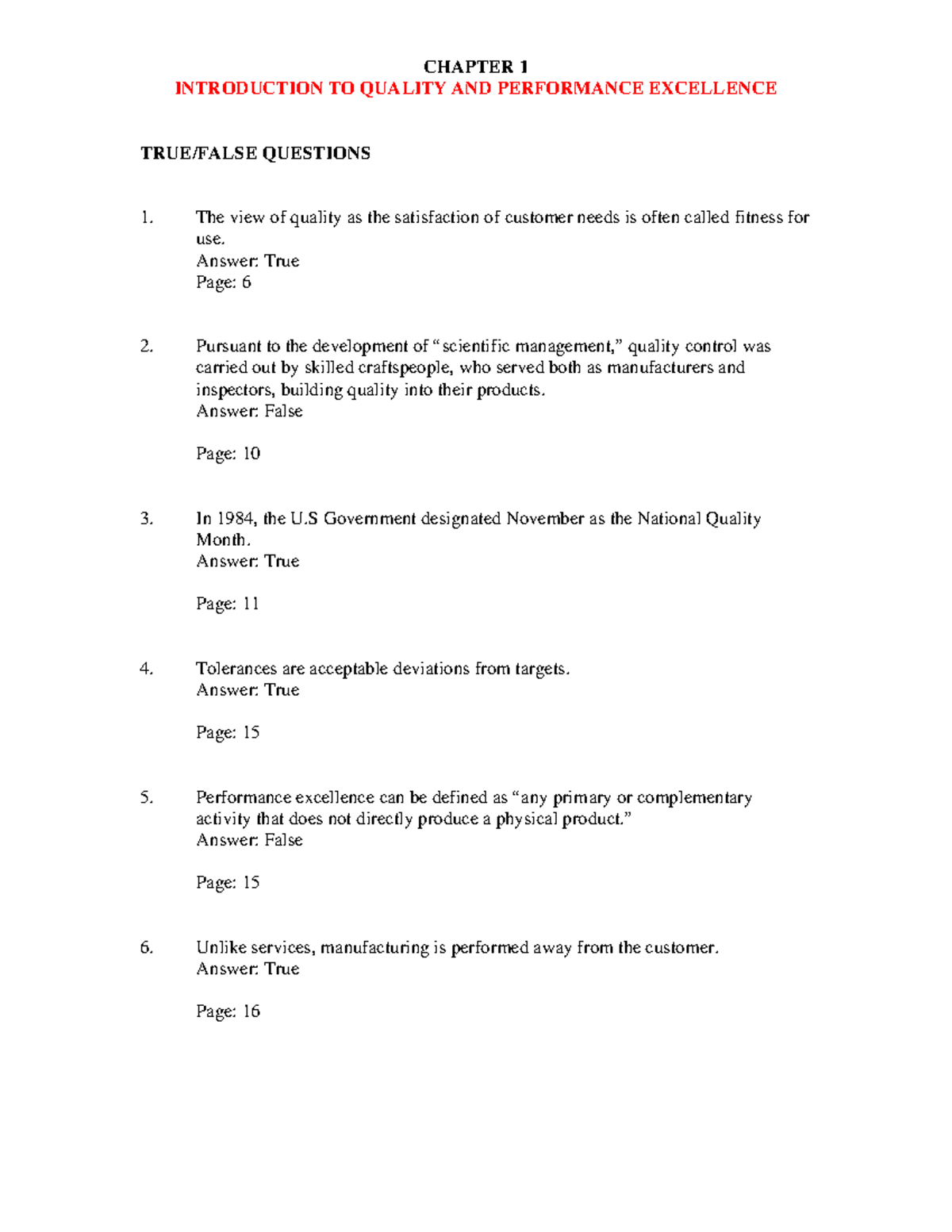 Quality and Performance Excellence - CHAPTER 1 INTRODUCTION TO QUALITY ...