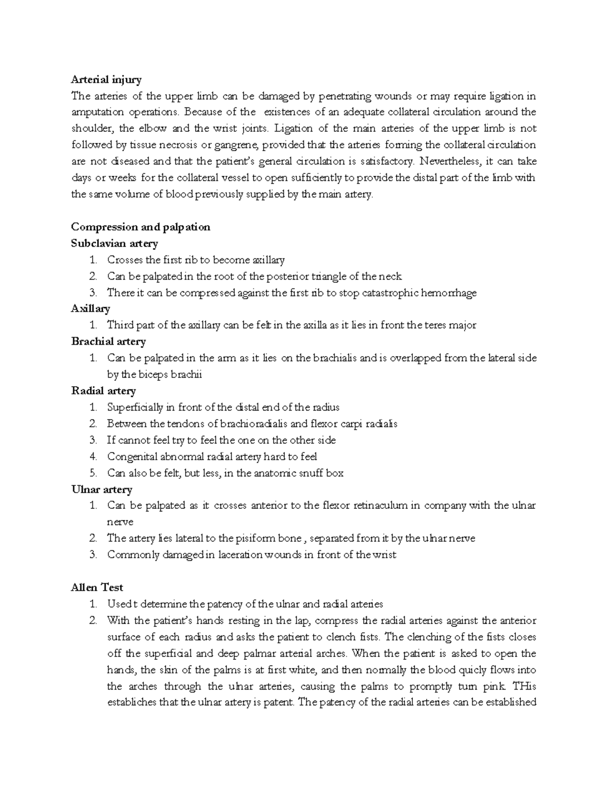 Arterial injury - Lecture notes 1-10 - Arterial injury The arteries of ...