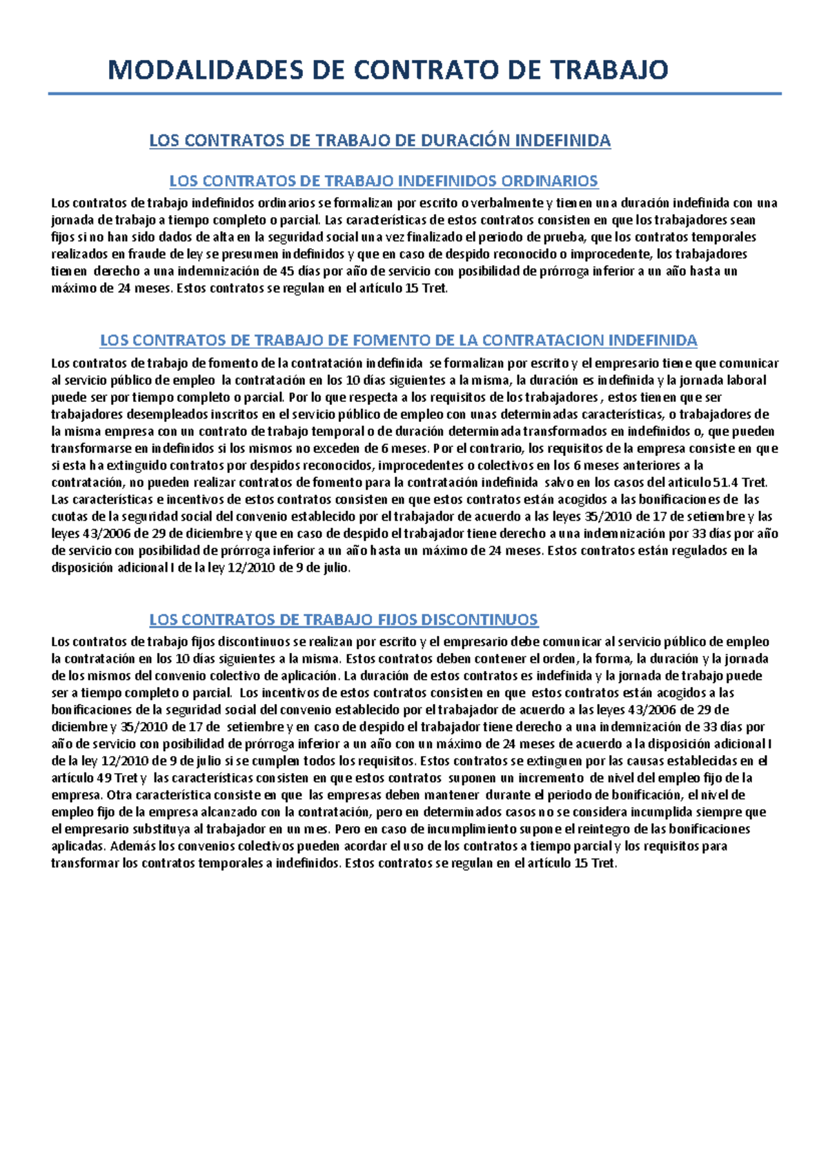 Derecho Laboral: Introducción Modalidades De Contrato De Trabajo ...