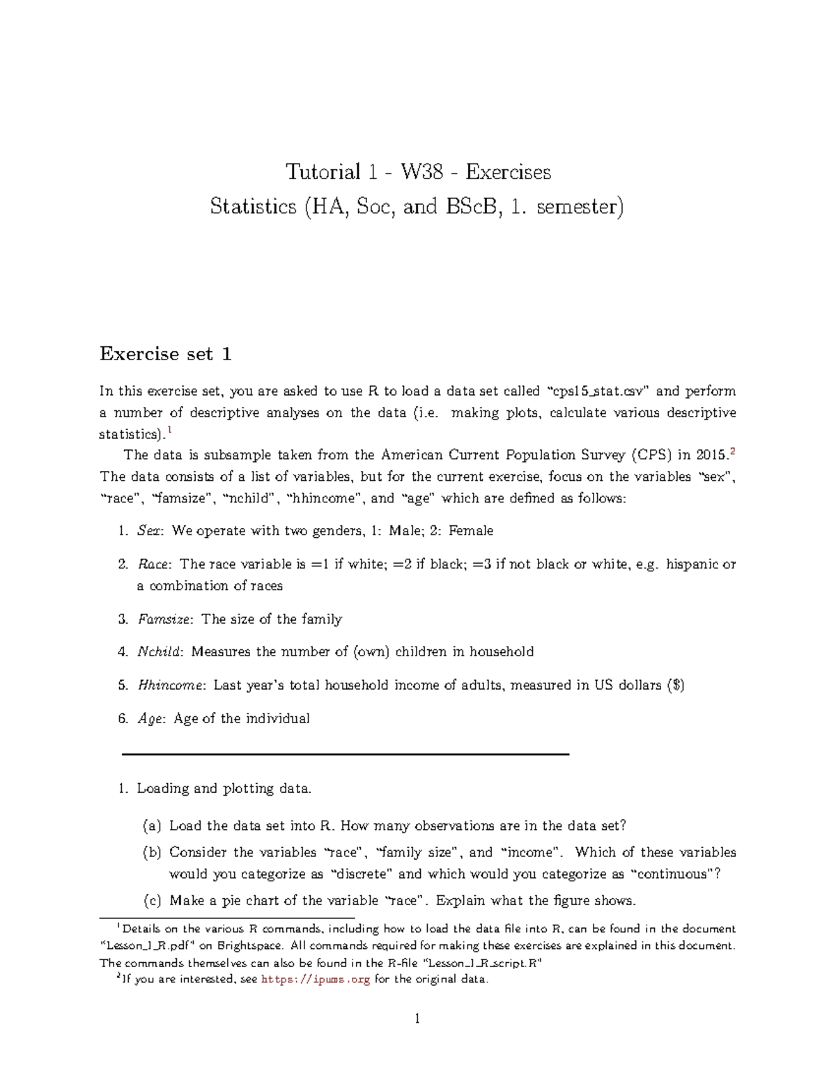 HA Statistics exercise 1 - Tutorial 1 - W38 - Exercises Statistics (HA ...