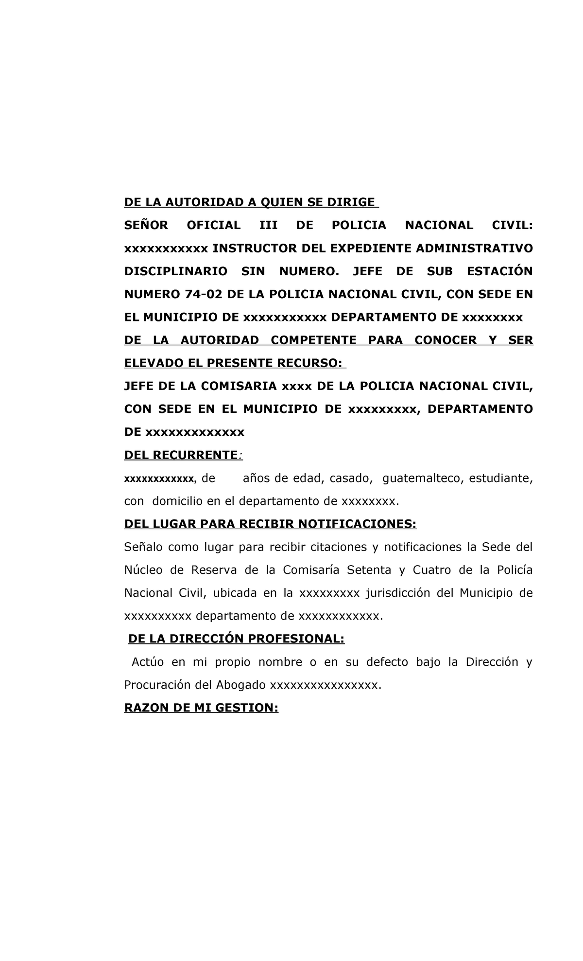 Modelo De Recurso De Revocatoria, Realizado Por Un Procedimiento ...