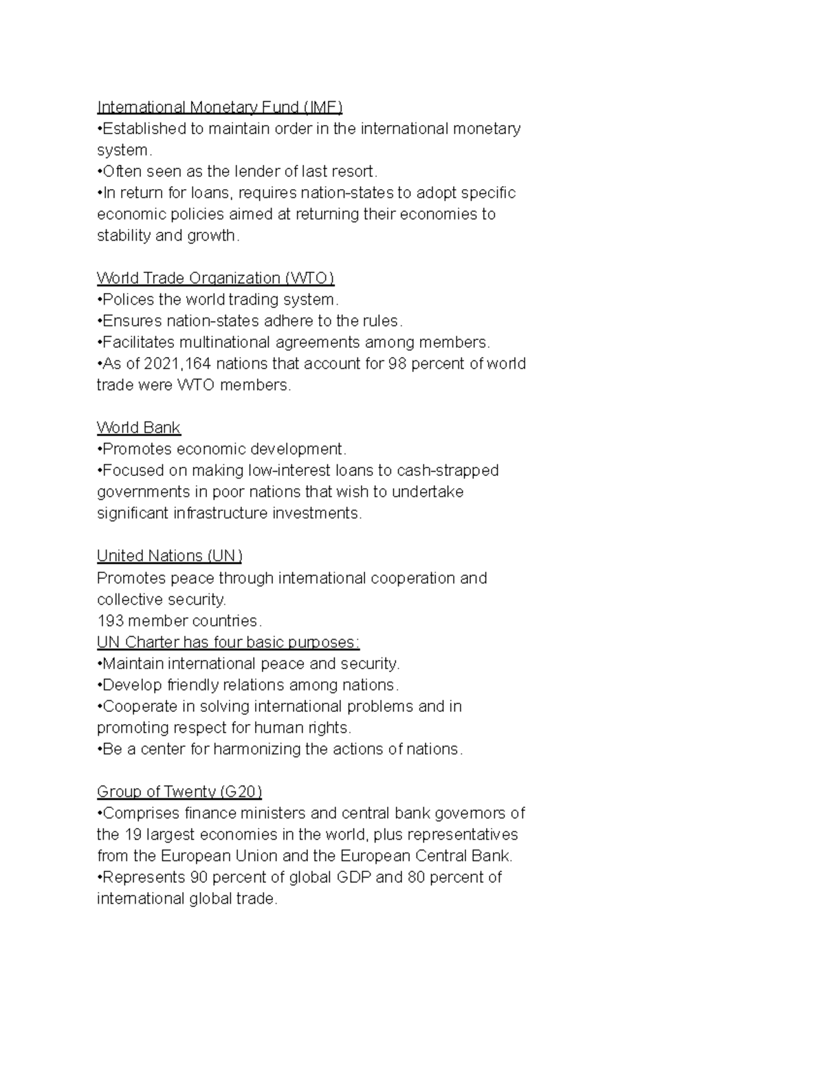 IB Study Guide[ 68] - International Monetary Fund (IMF) •Established to ...