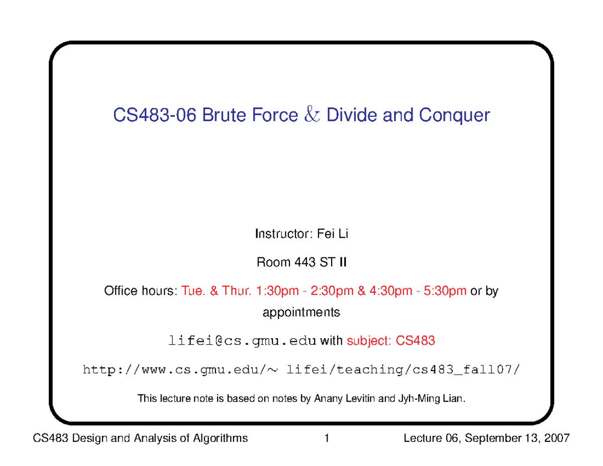 Brute force attack (cn) - CS483-06 Brute Force & Divide and Conquer ...