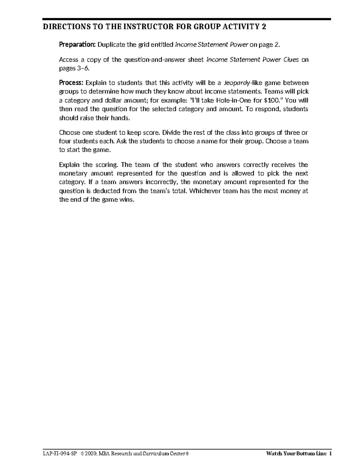 FI94+Group+Activity+2 - DIRECTIONS TO THE INSTRUCTOR FOR GROUP ACTIVITY ...