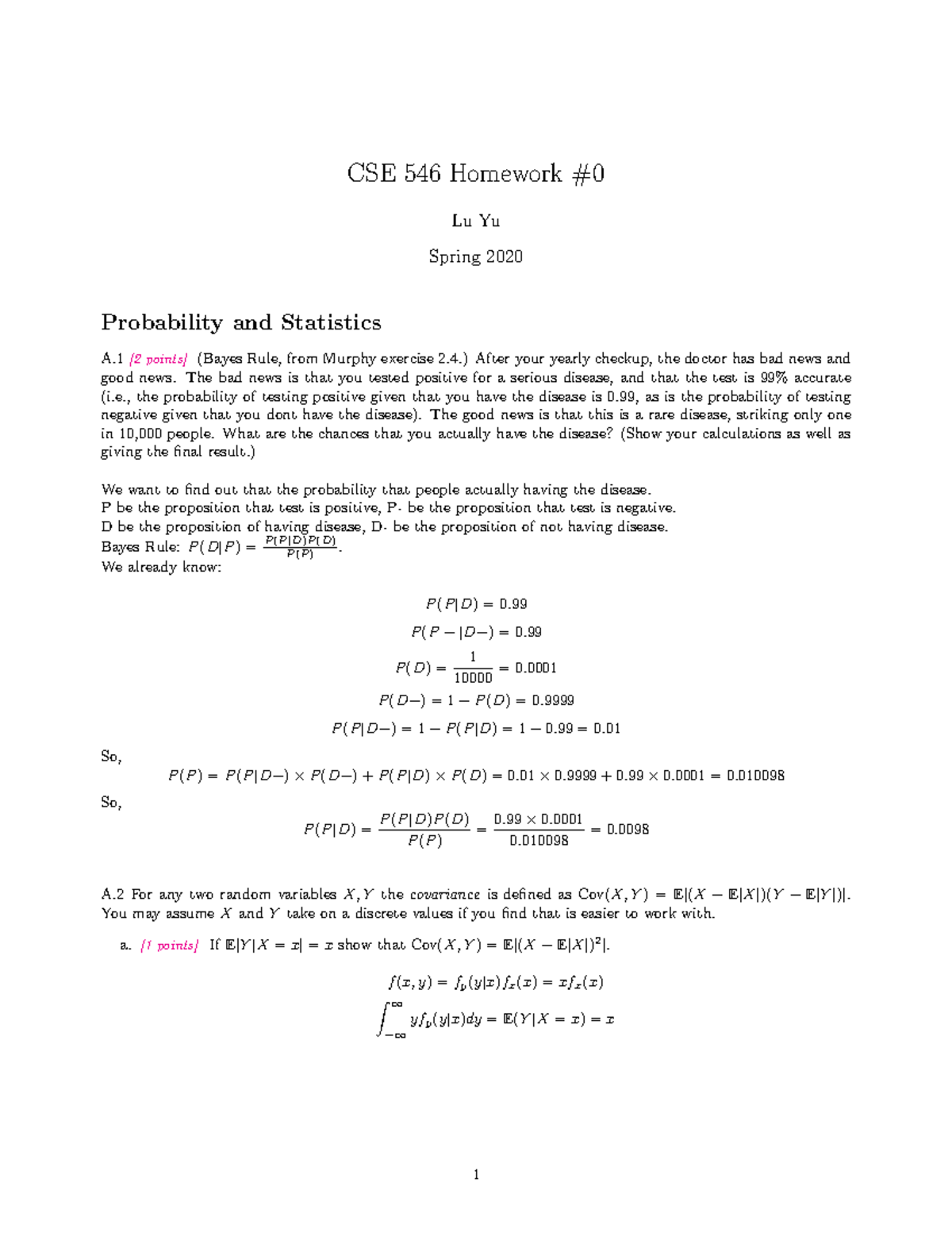 HW0 A - CS688 - CSE 546 Homework Lu Yu Spring 2020 Probability and ...