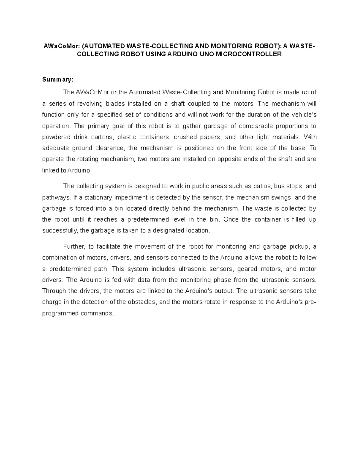 AWa Co Mor prospect summary (AUTOMATED WASTECOLLECTING AND