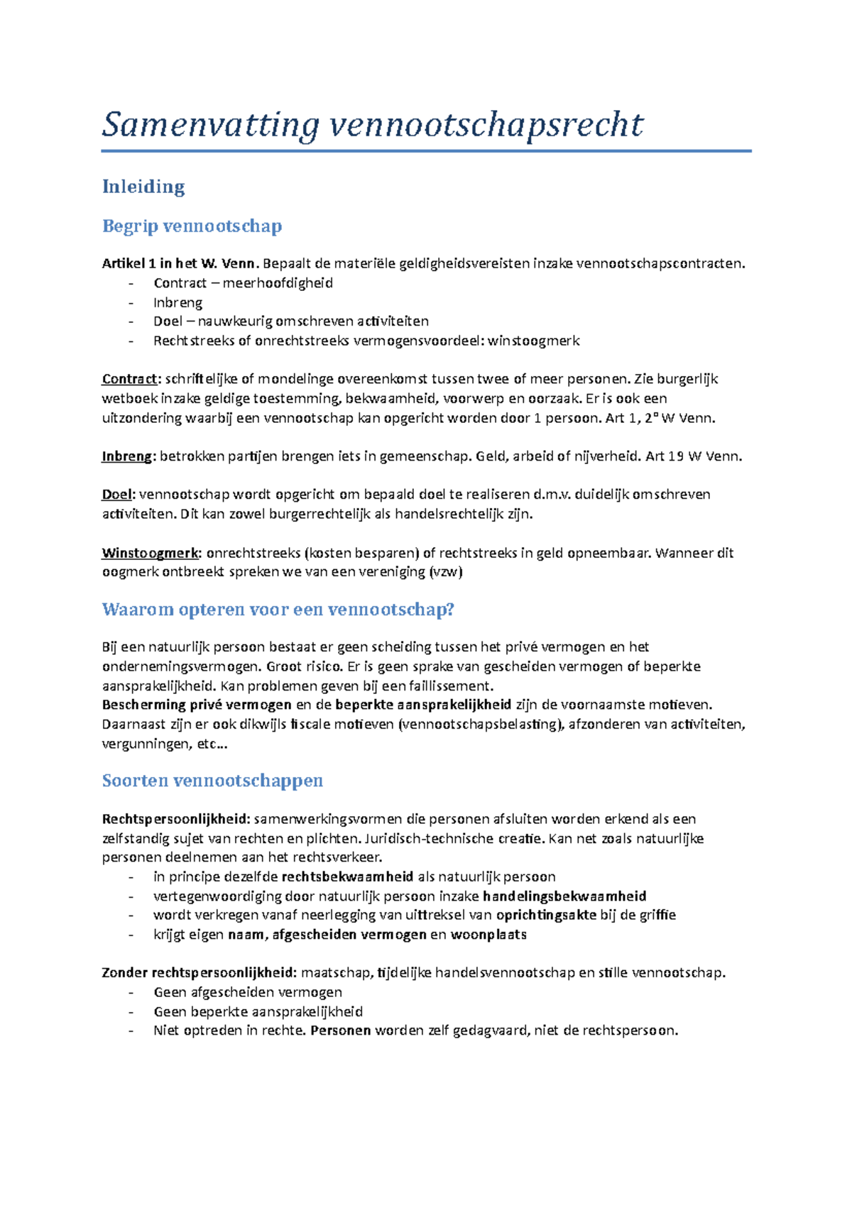 Samenvatting Vennootschapsrecht - Venn. Bepaalt De Geldigheidsvereisten ...