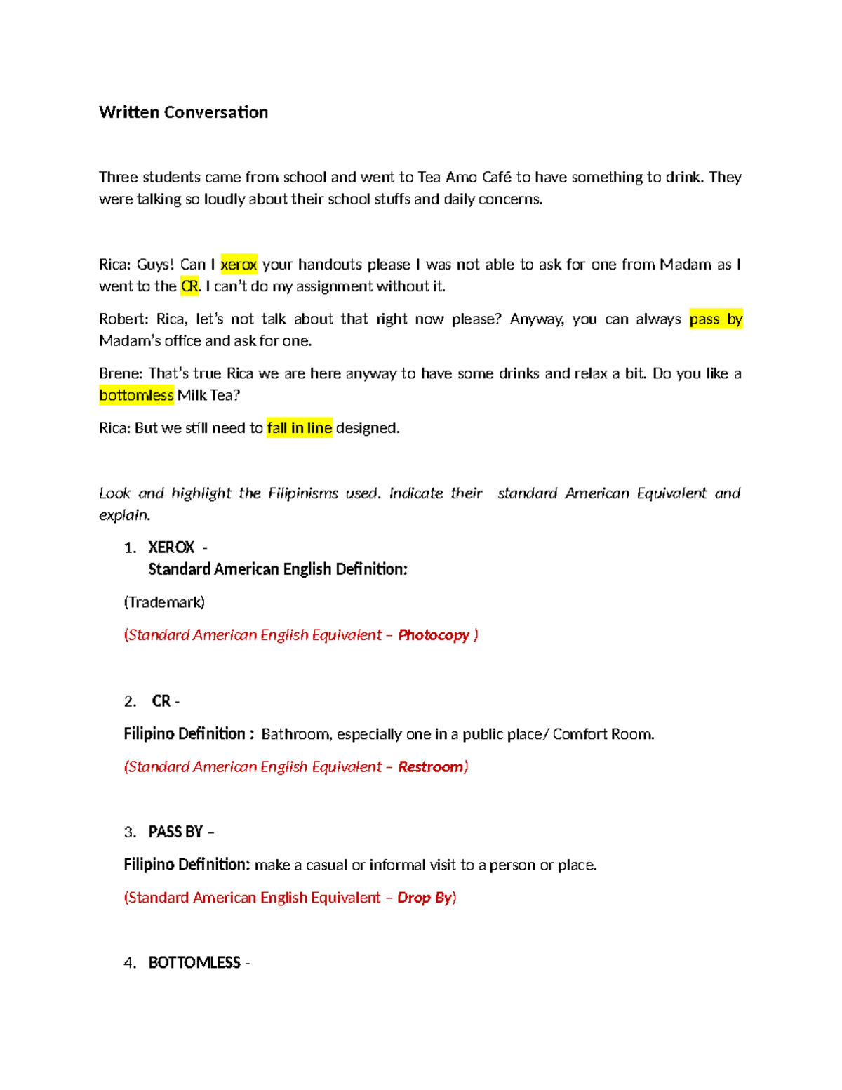 Purcomm(Filipinism) with convos - Written Conversation Three students ...