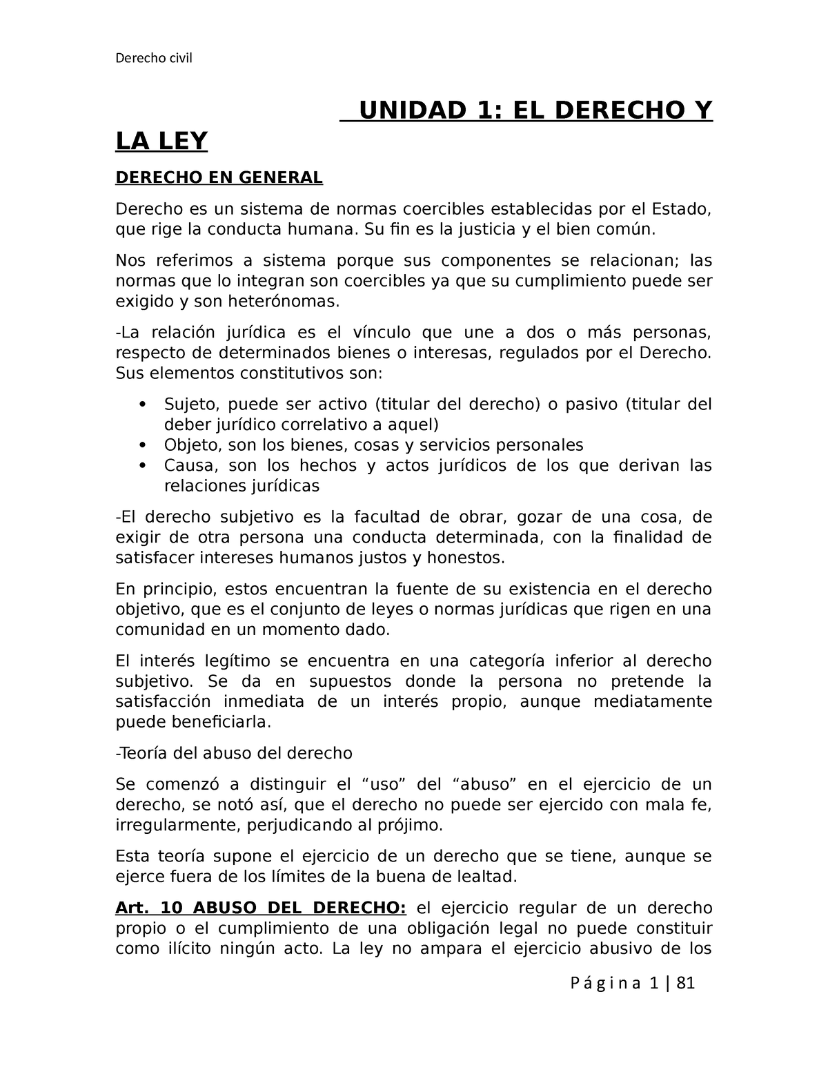 Derecho Civil Resumen Primer Parcial - UNIDAD 1: EL DERECHO Y LA LEY ...