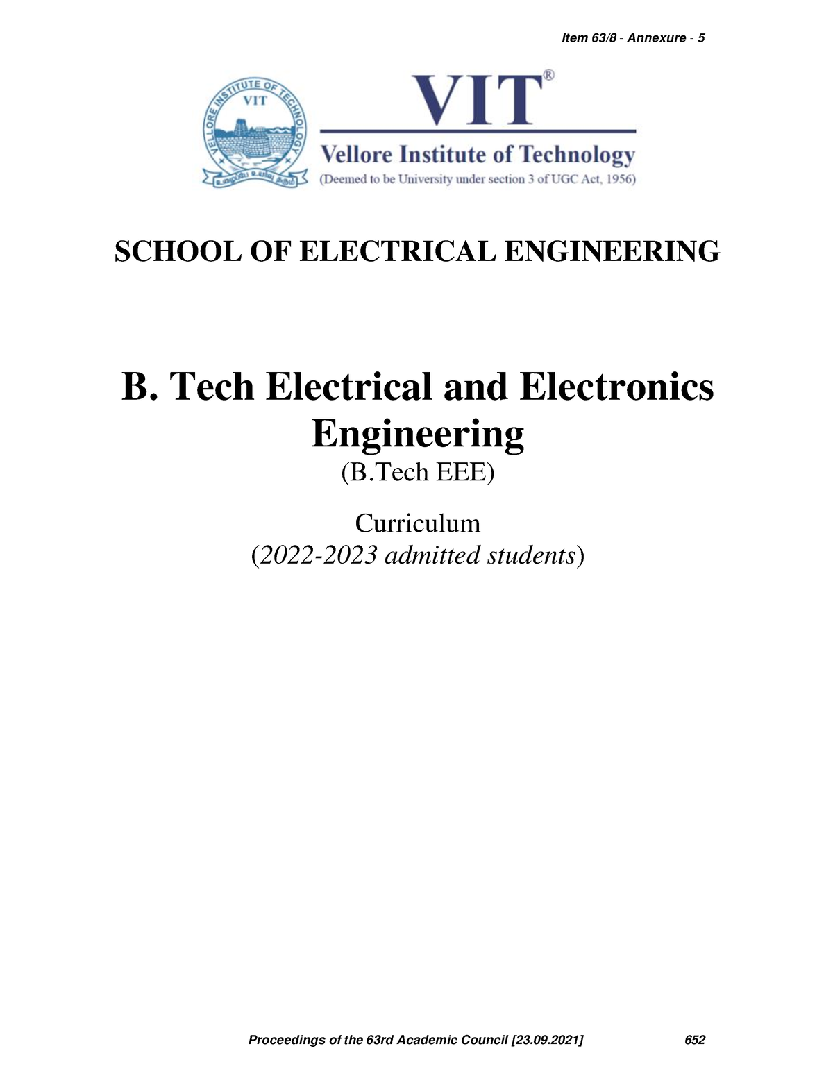 Curriculum For The Course - SCHOOL OF ELECTRICAL ENGINEERING B. Tech ...