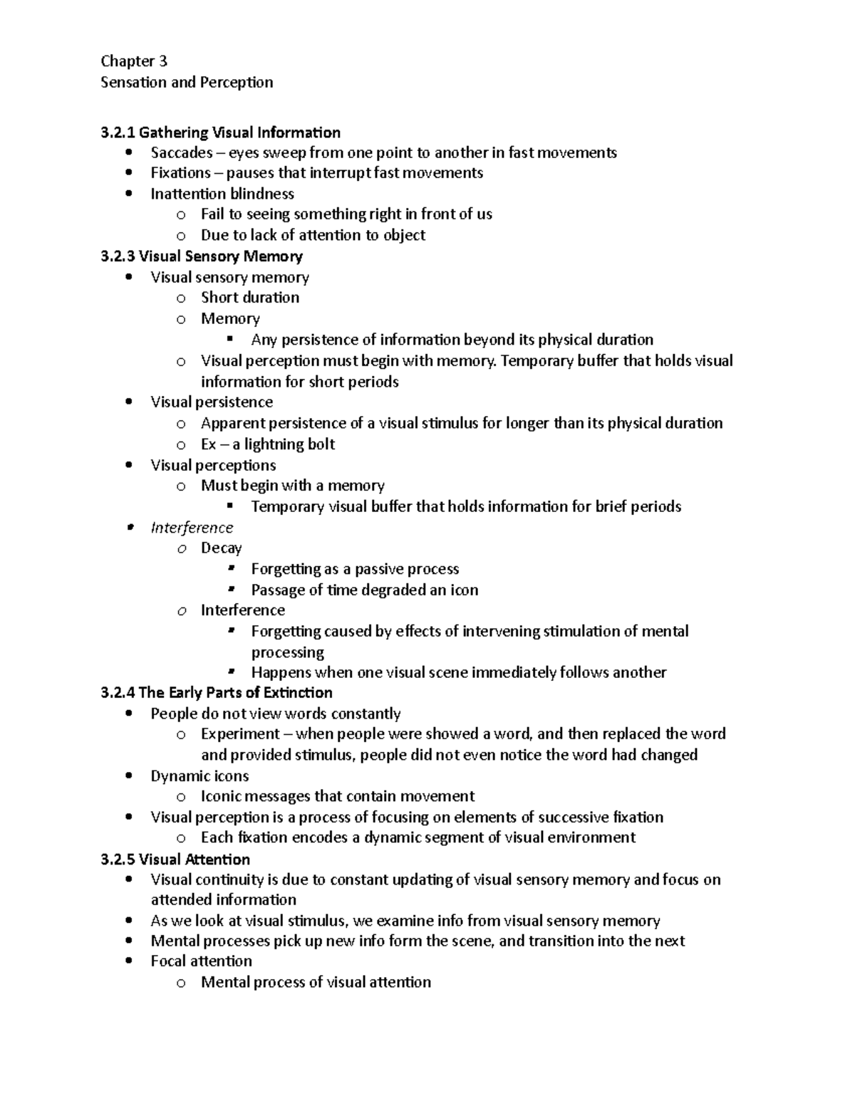 Chapter 3 Notes - Summary Cognition - Chapter 3 Sensation And 