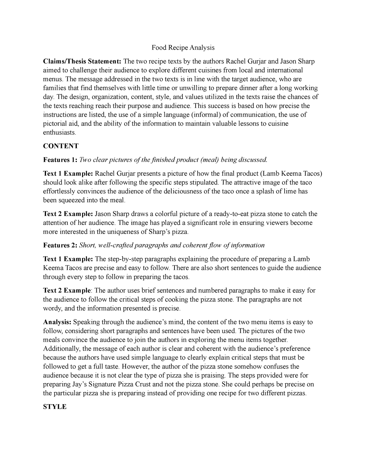 Food Recipe Analysis - Introduction to Physical Science notes - Food ...