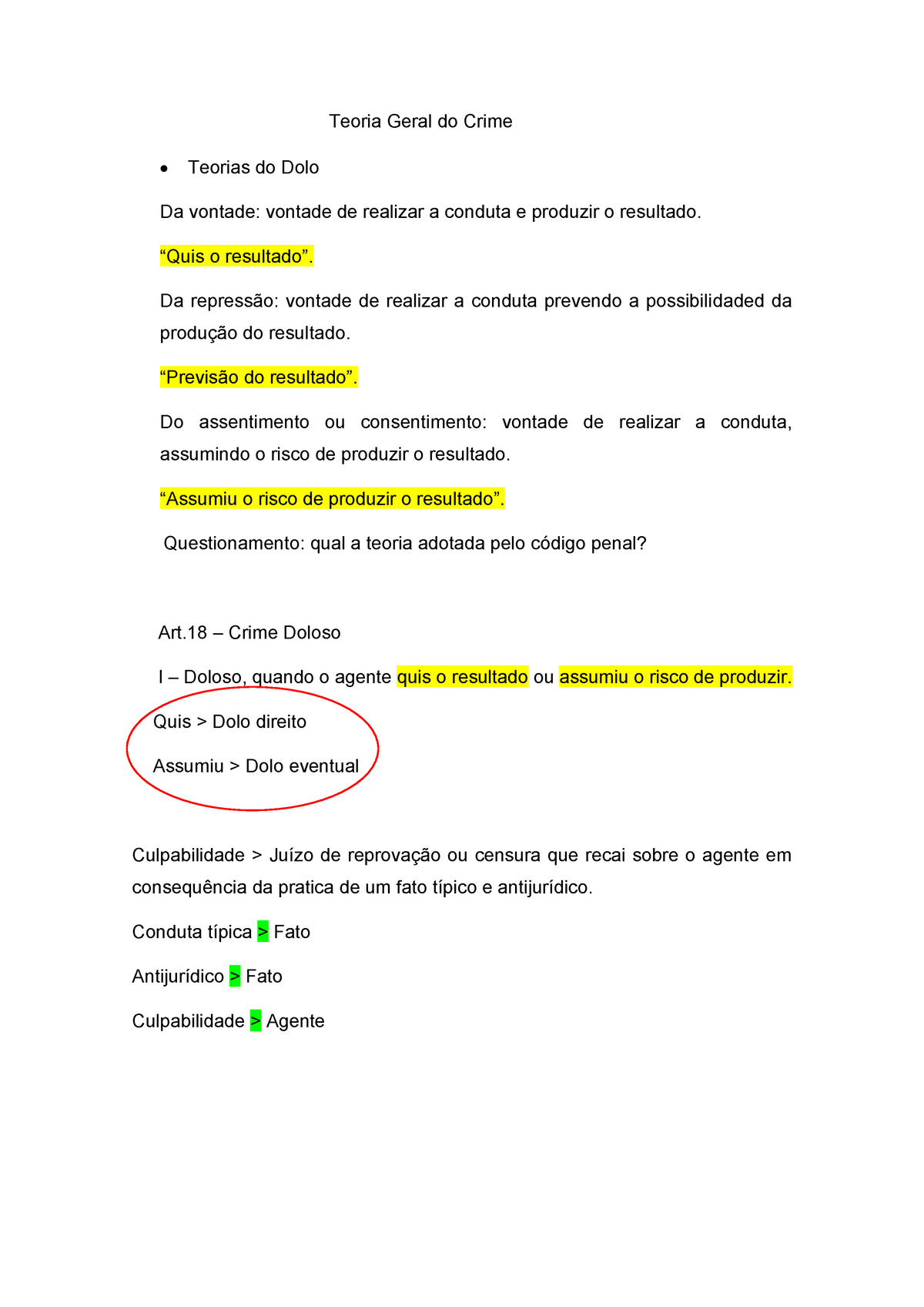 Teorias Do Dolo - Aula De Direito Penal - Teoria Geral Do Crime ...