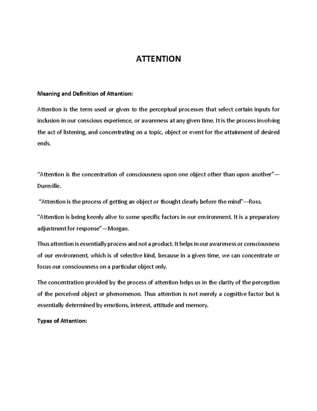 Attention Notes pdf ATTENTION Meaning and Definition of Attention