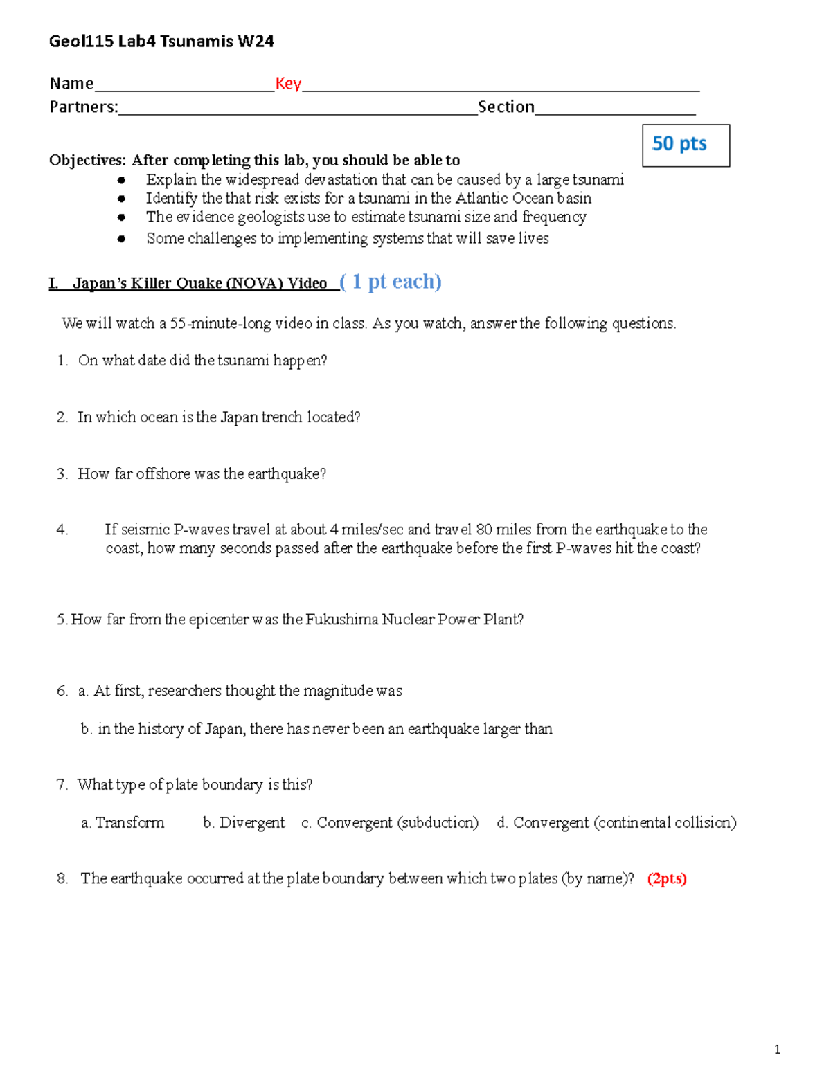 4 GEOL115 Lab4 Tsunamis W24 - Name___________________Key