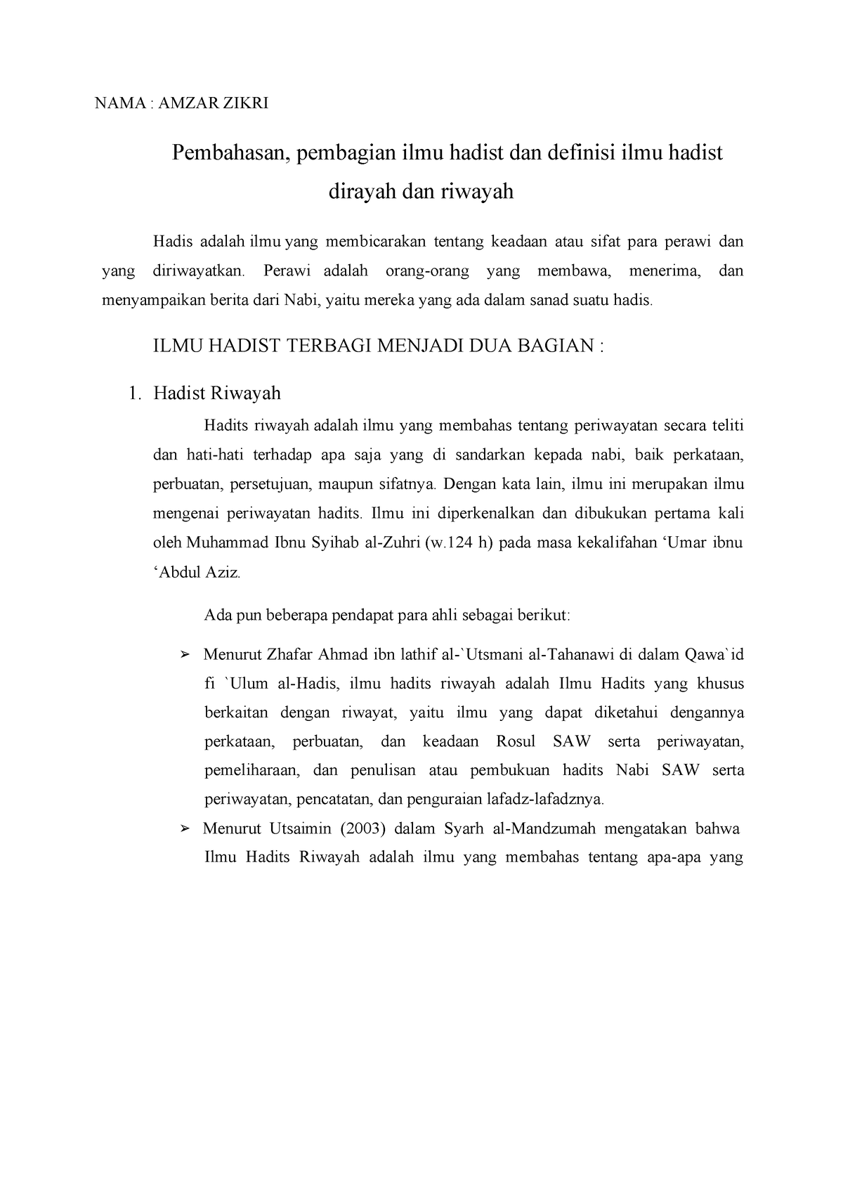 Pembahasan, Pembagian Ilmu Hadist Dan Definisi Ilmu Hadist Dirayah Dan ...