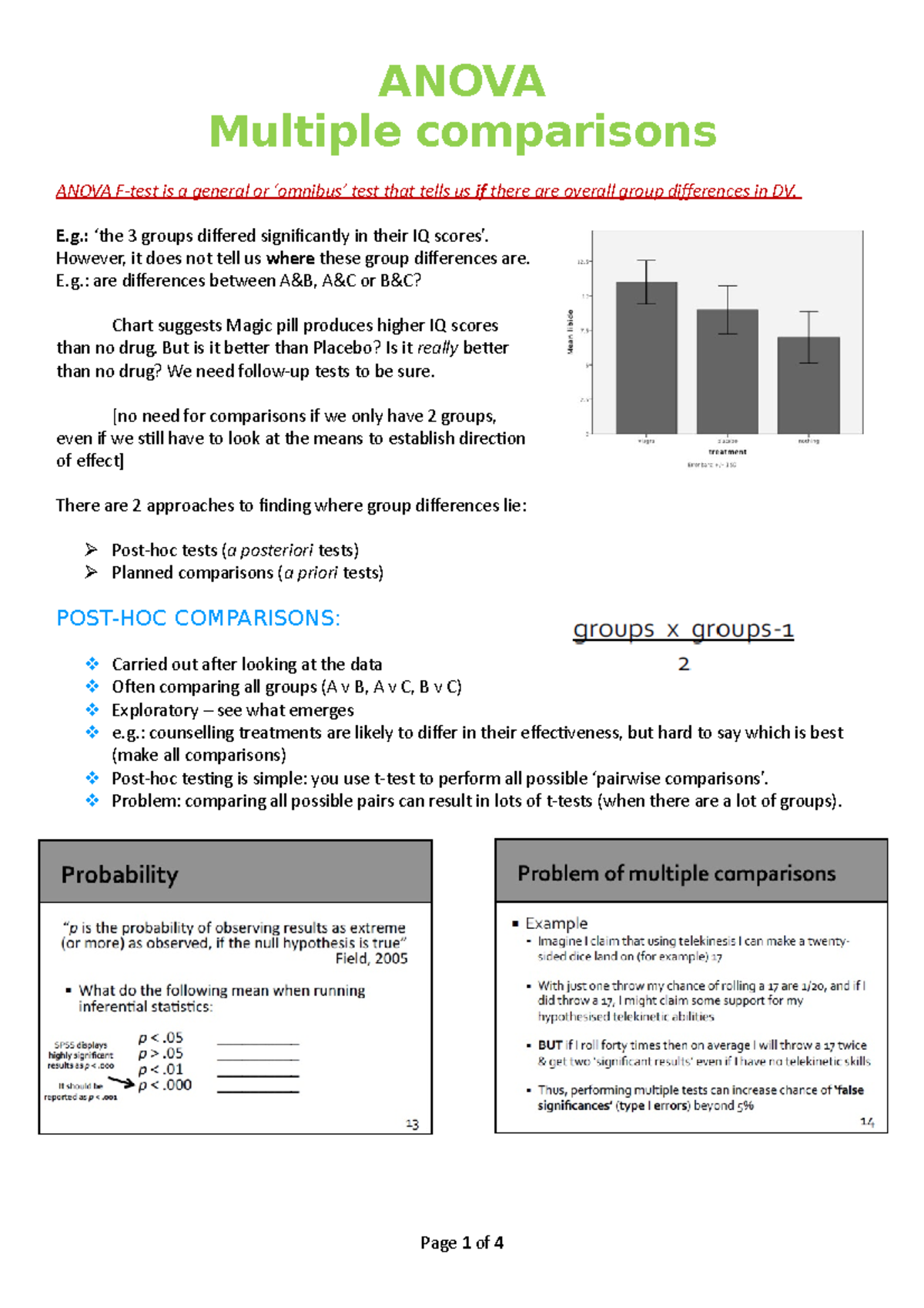 Lecture notes, lecture 3 - Multiple comparisons anova - ANOVA Multiple ...