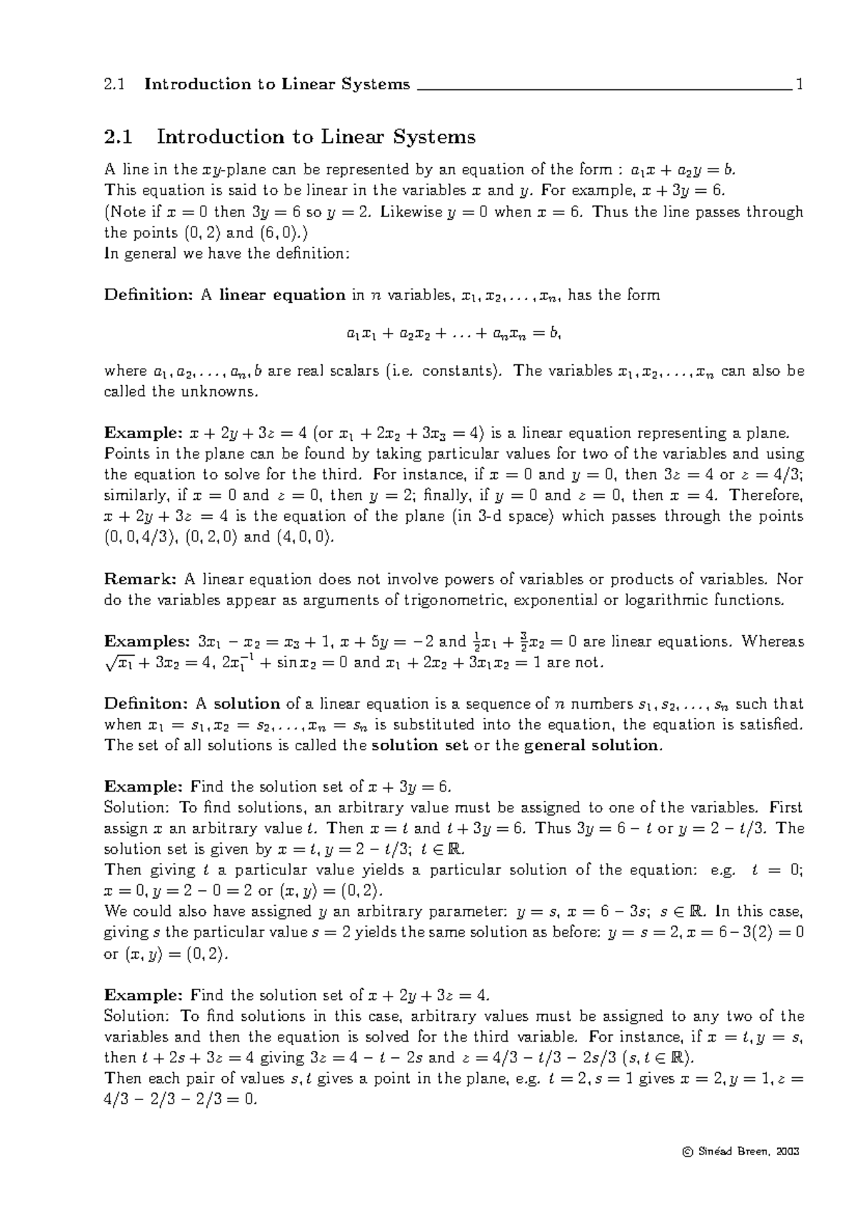 Introduction to Linear Systems - This equation is said to be linear in ...