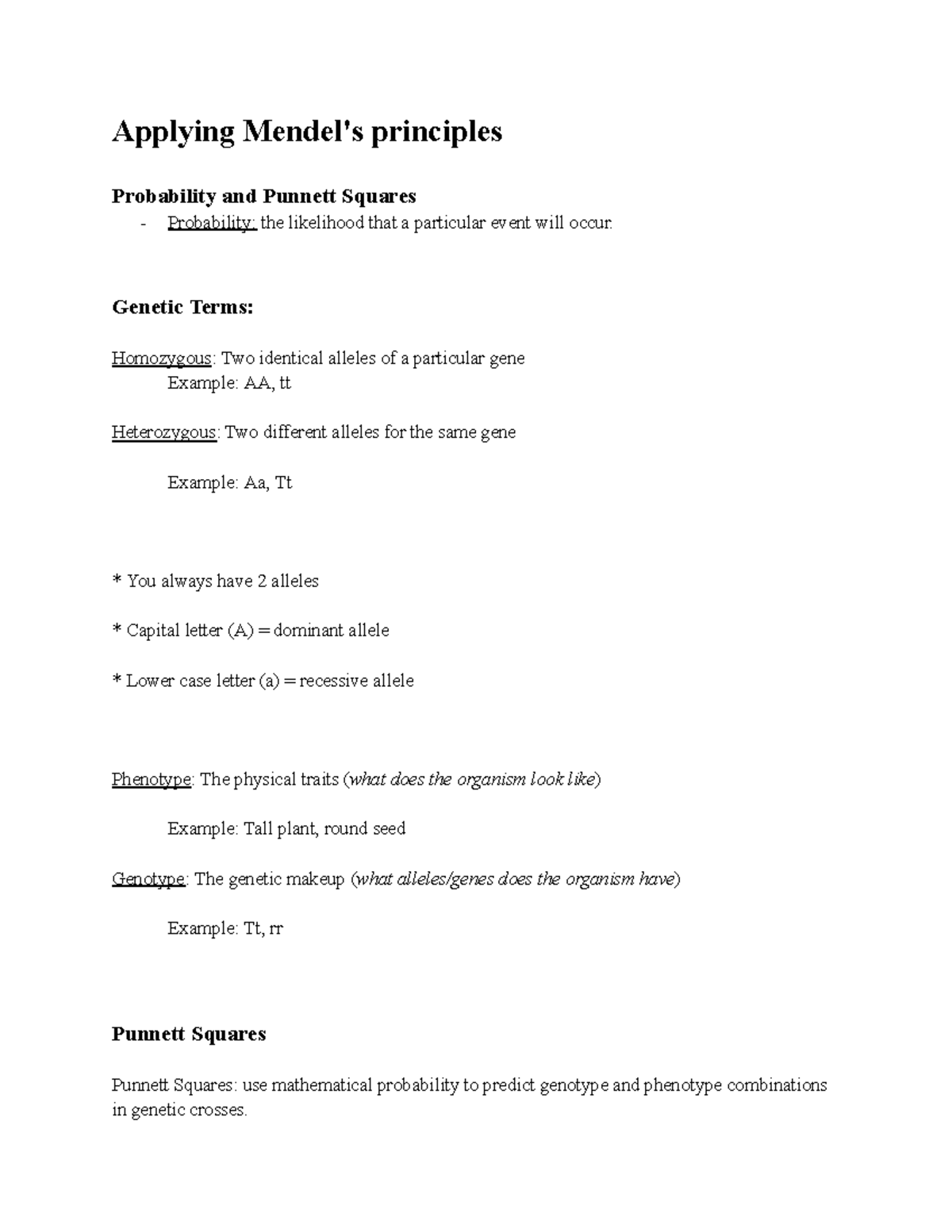 Biology Chapter 11.2 Arden Manson Applying Mendel's principles