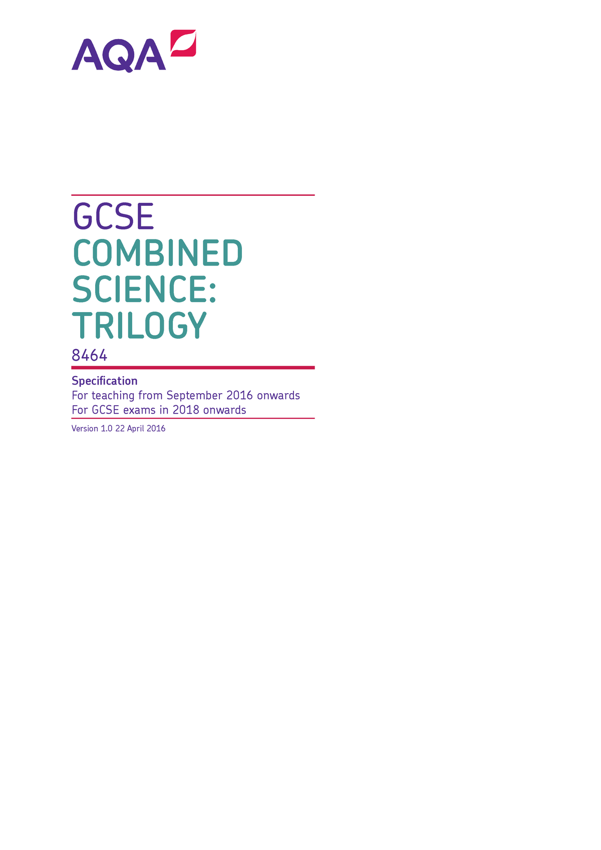 AQA Combined Science Trilogy Approved - GCSE COMBINED SCIENCE: TRILOGY ...