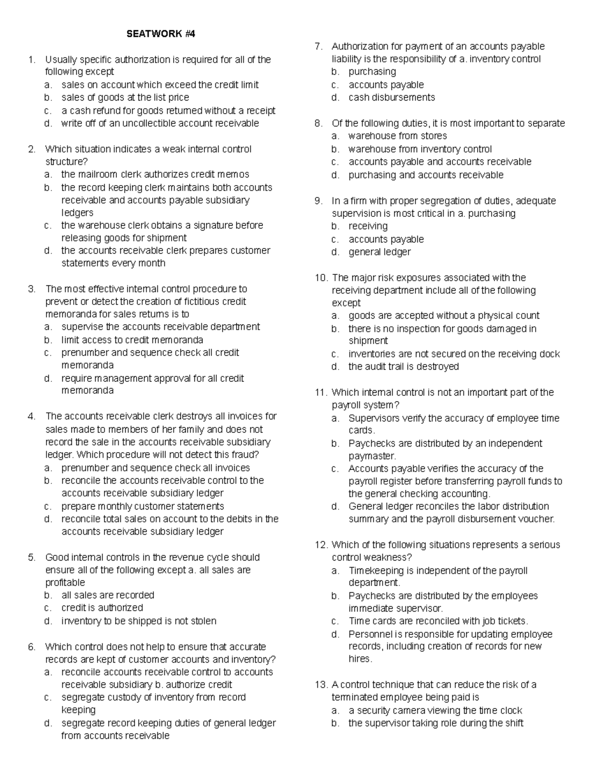 Seatwork #4 - AUDITING IN CIS ENVIRONMENT - SEATWORK Usually specific ...