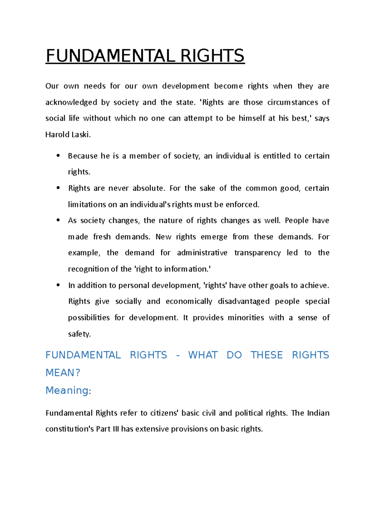 Fundamental Rights - FUNDAMENTAL RIGHTS Our own needs for our own ...