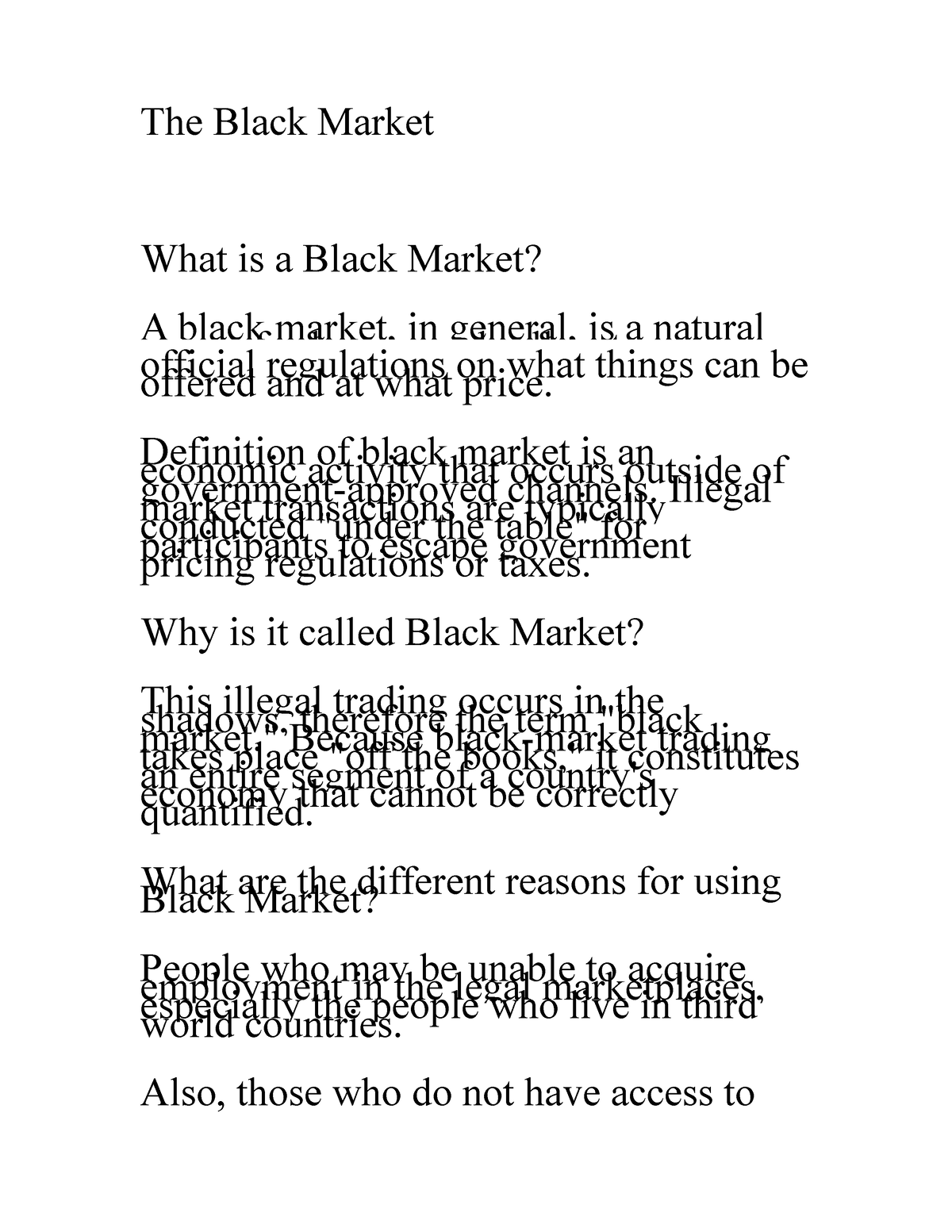 research questions about black market