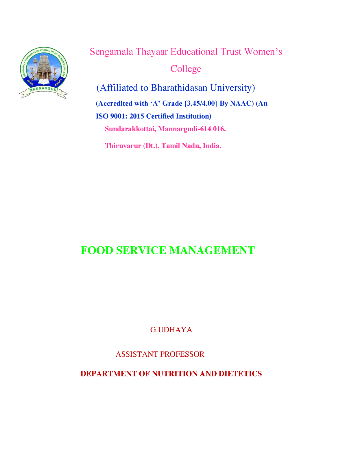 thesis about food service management