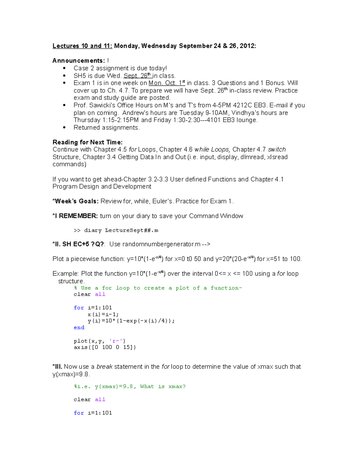 BME 201 Notes 10 AND 11 - Lectures 10 and 11: Monday, Wednesday ...