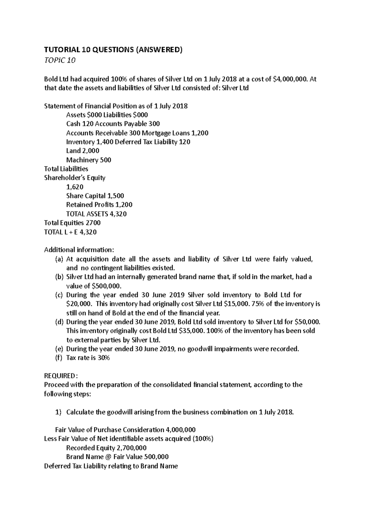 Tutorial 10 Practice Questions - TUTORIAL 10 QUESTIONS (ANSWERED) TOPIC ...