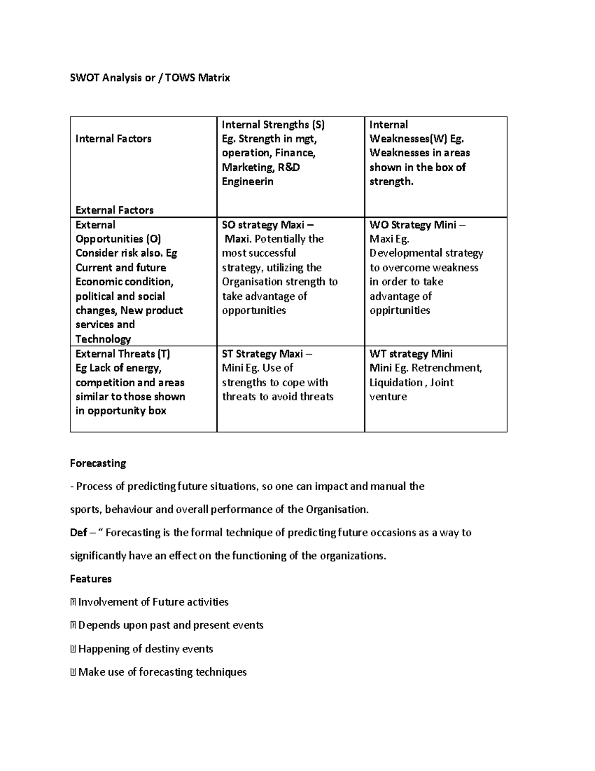 POM Module 2 PART 7 Seetha Raman SWOT Analysis or / TOWS Matrix