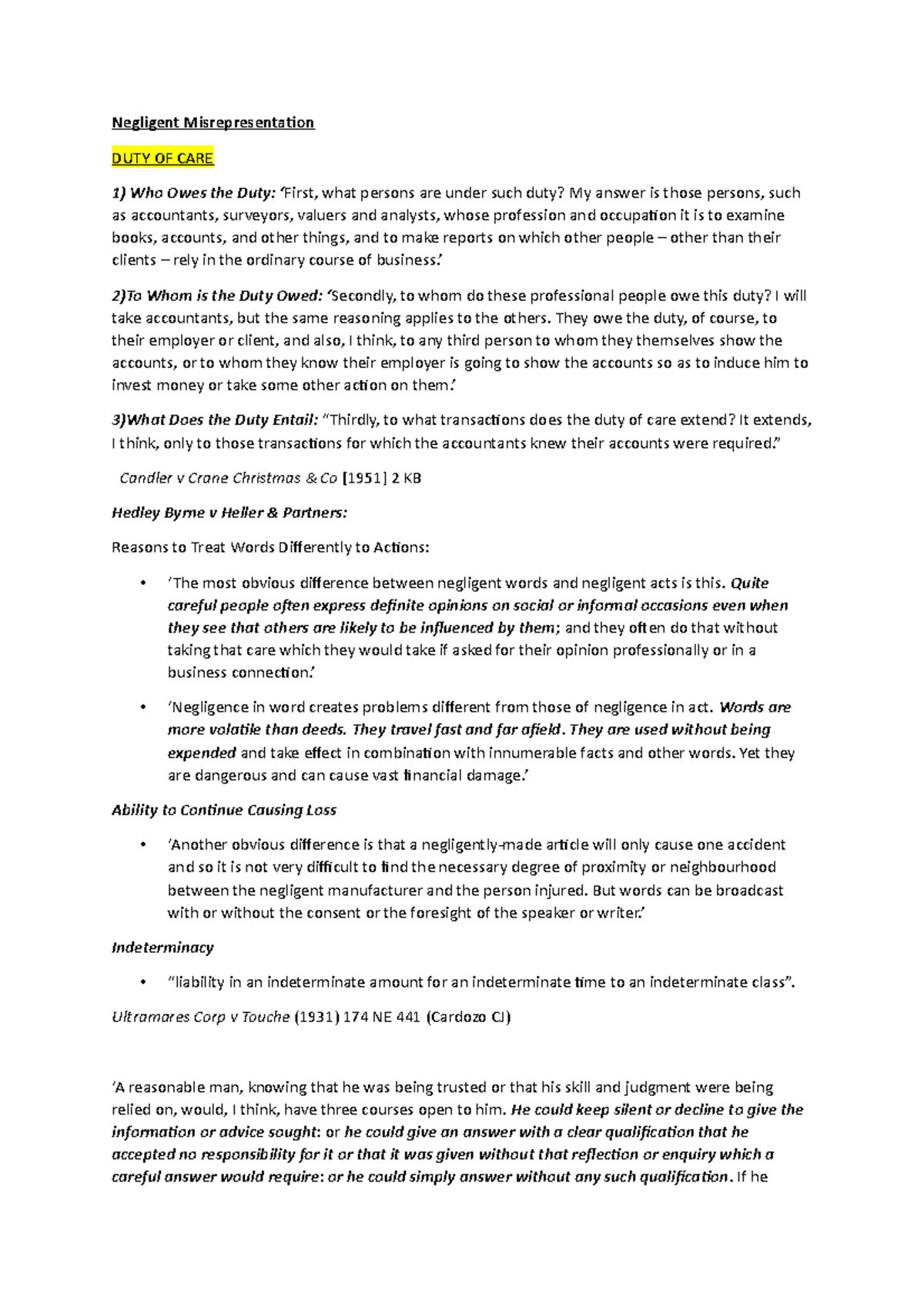 Negligent Misrepresentation Lecture Notes - Negligent Misrepresentation ...