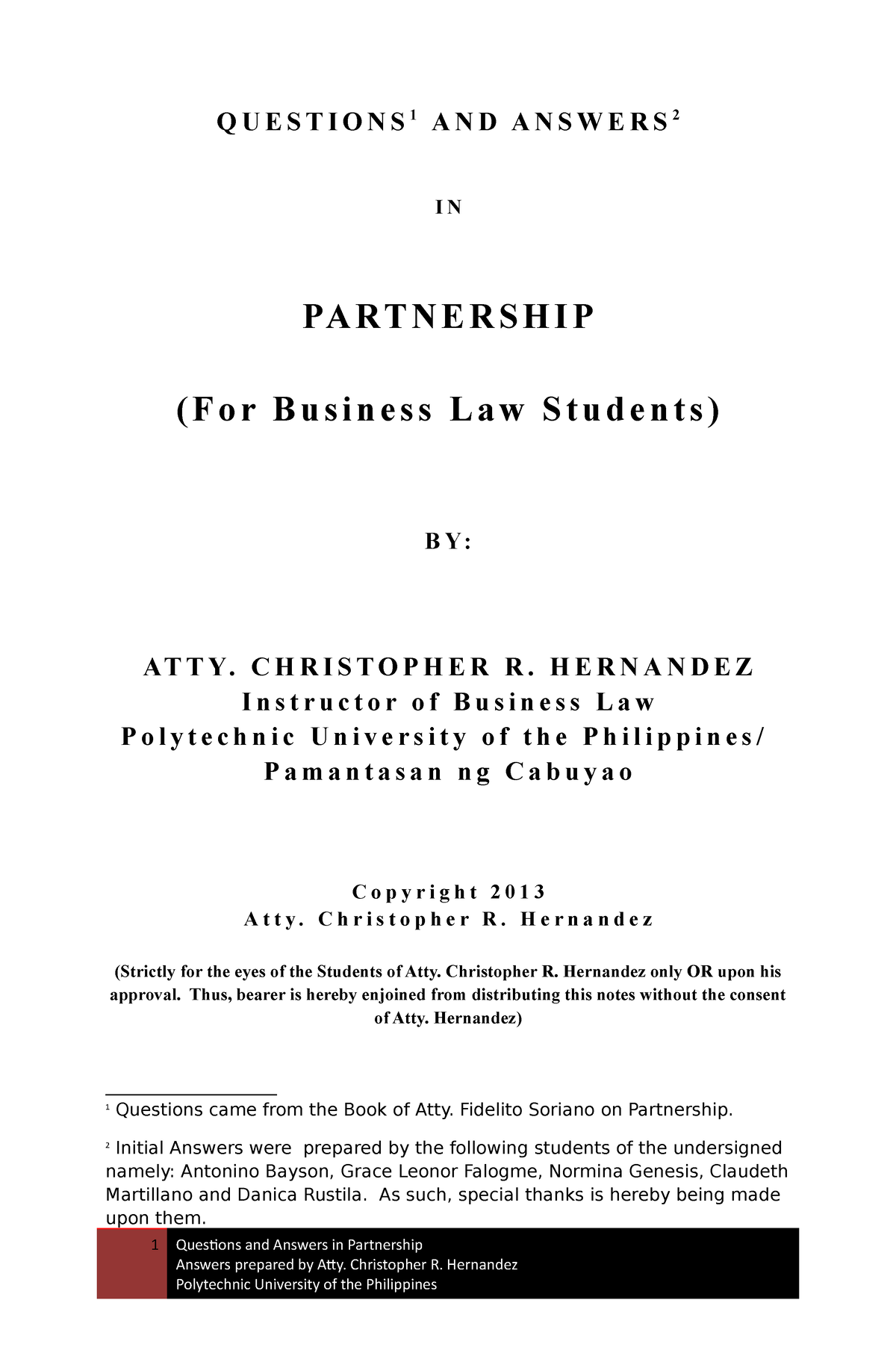 q-and-a-partnership-business-law-q-u-e-s-t-i-o-n-s-1-a-n-d-a-n-s-w-e