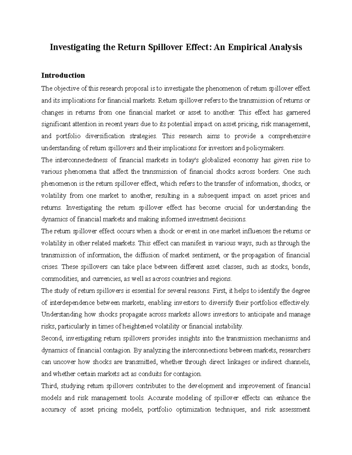 Research Proposal Presentation Investigating the Return Spillover