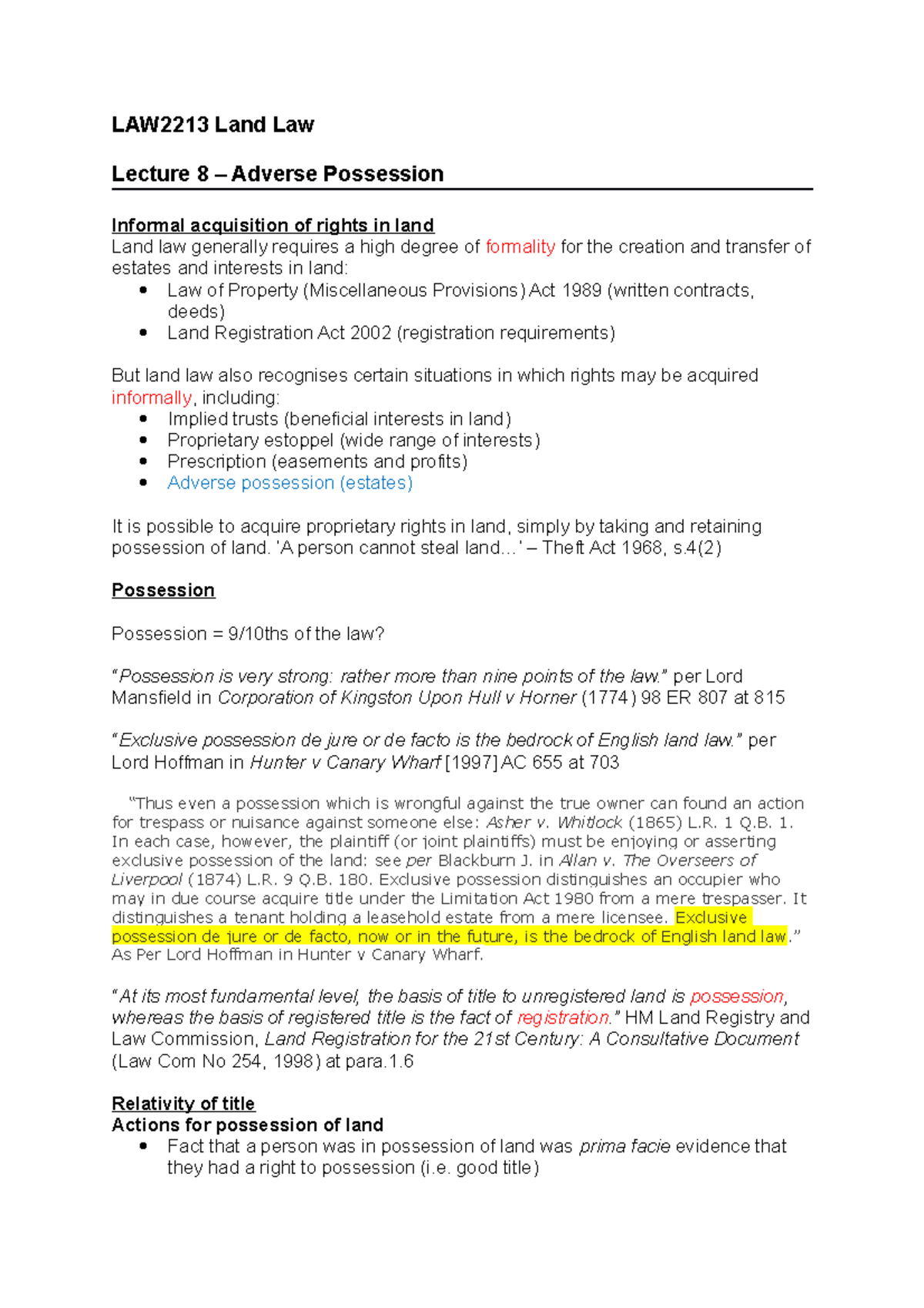 adverse possession land law essay