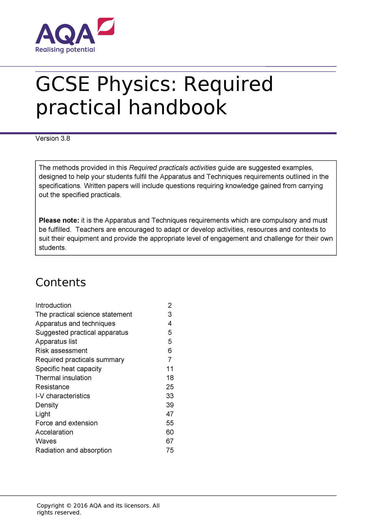 Aqa 8463 Practicals Hb Gcse Physics Required Practical Handbook Version 3 The Methods 6481