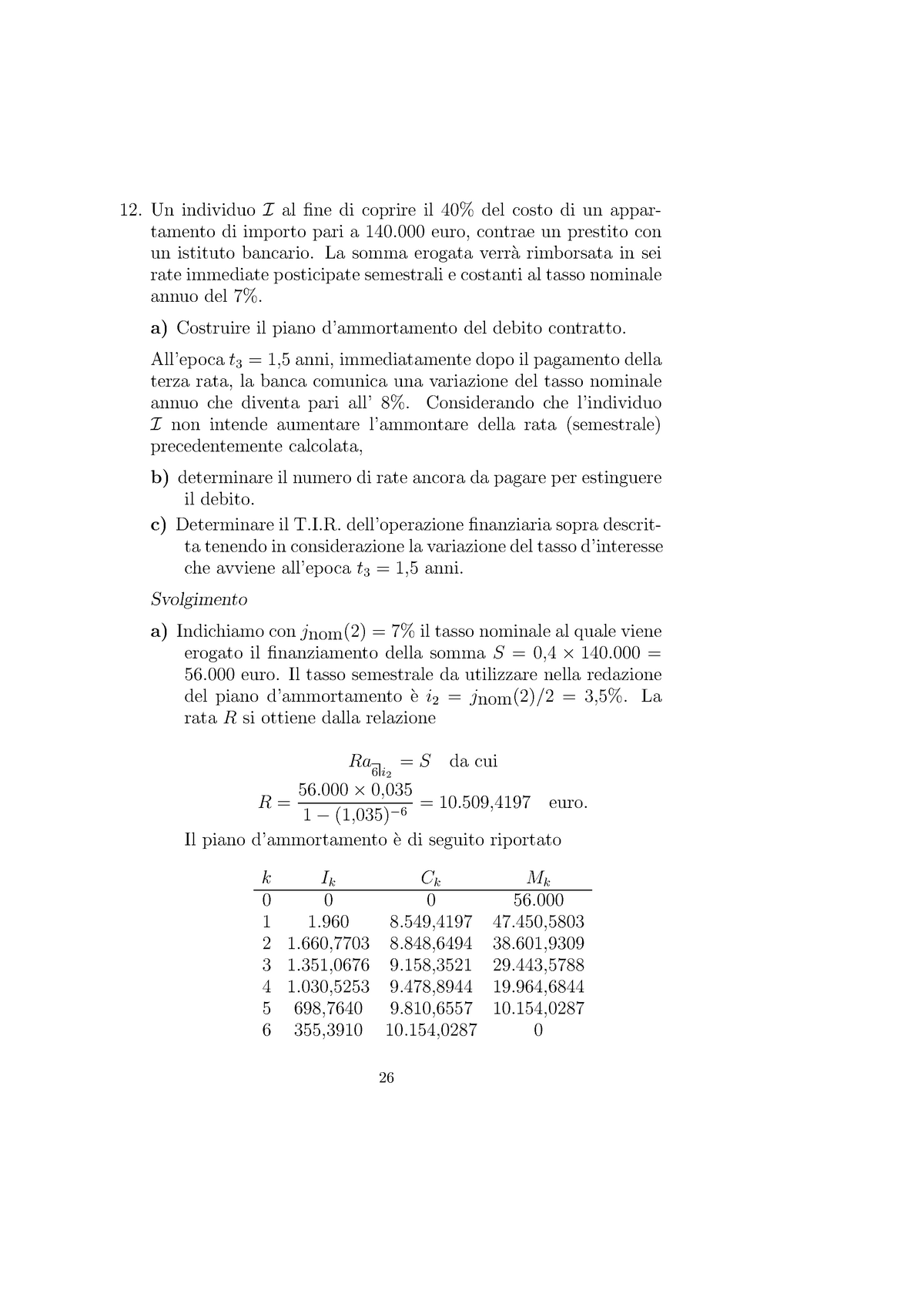 MATEMATICA FINANZIARIA ISTITUZIONI(Corso A - K  - Economia