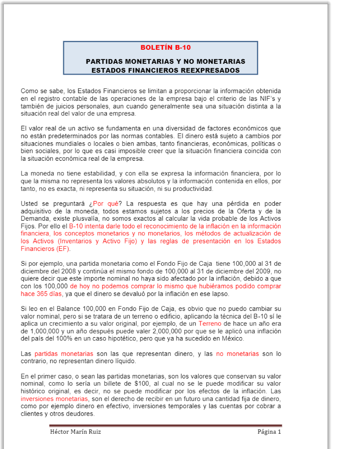 Boletín B10 Partidas Y NO Estados Financieros